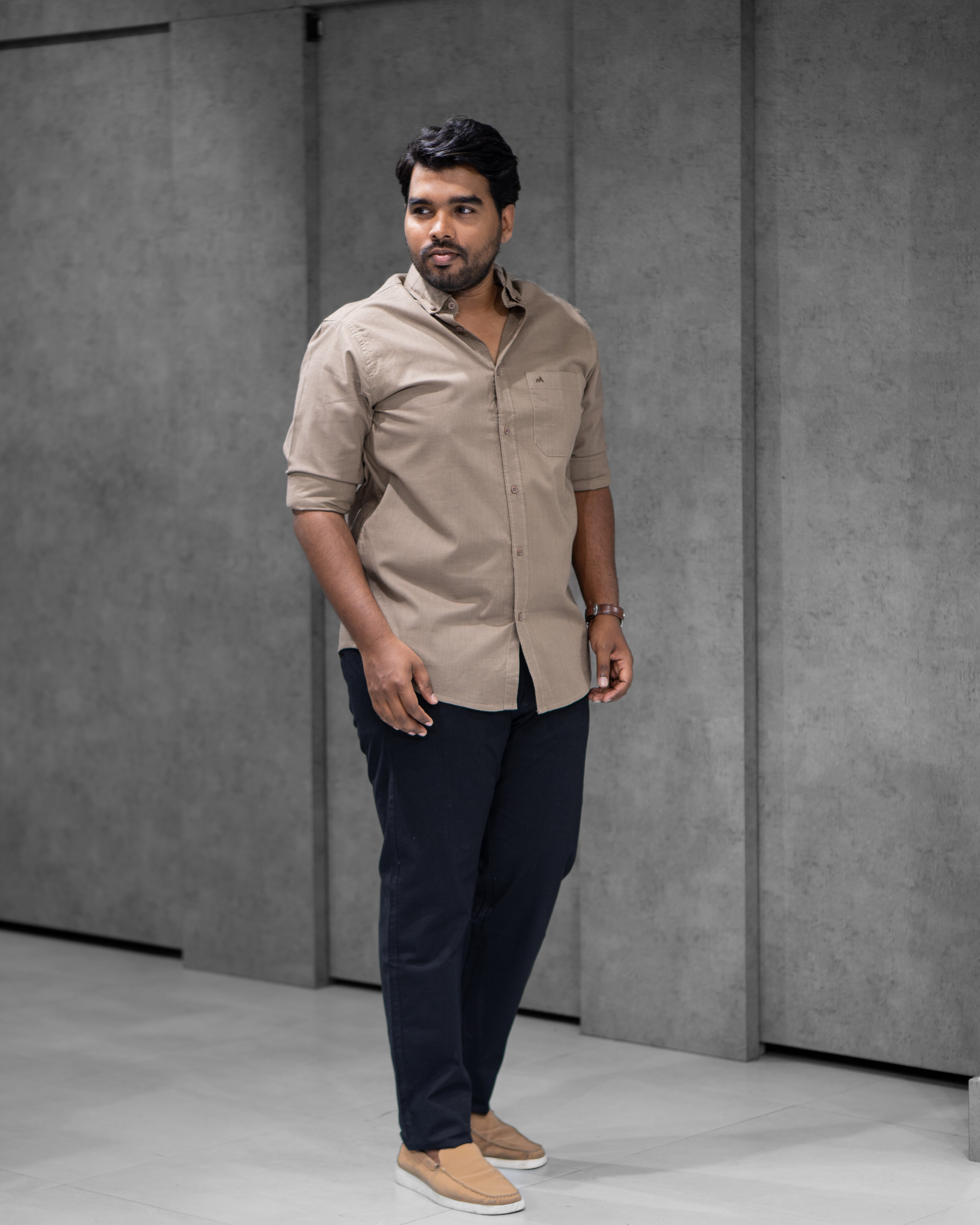 Menly Lite Kakhi Cotton Linen Shirt & Classic Black Linen Pants Combo