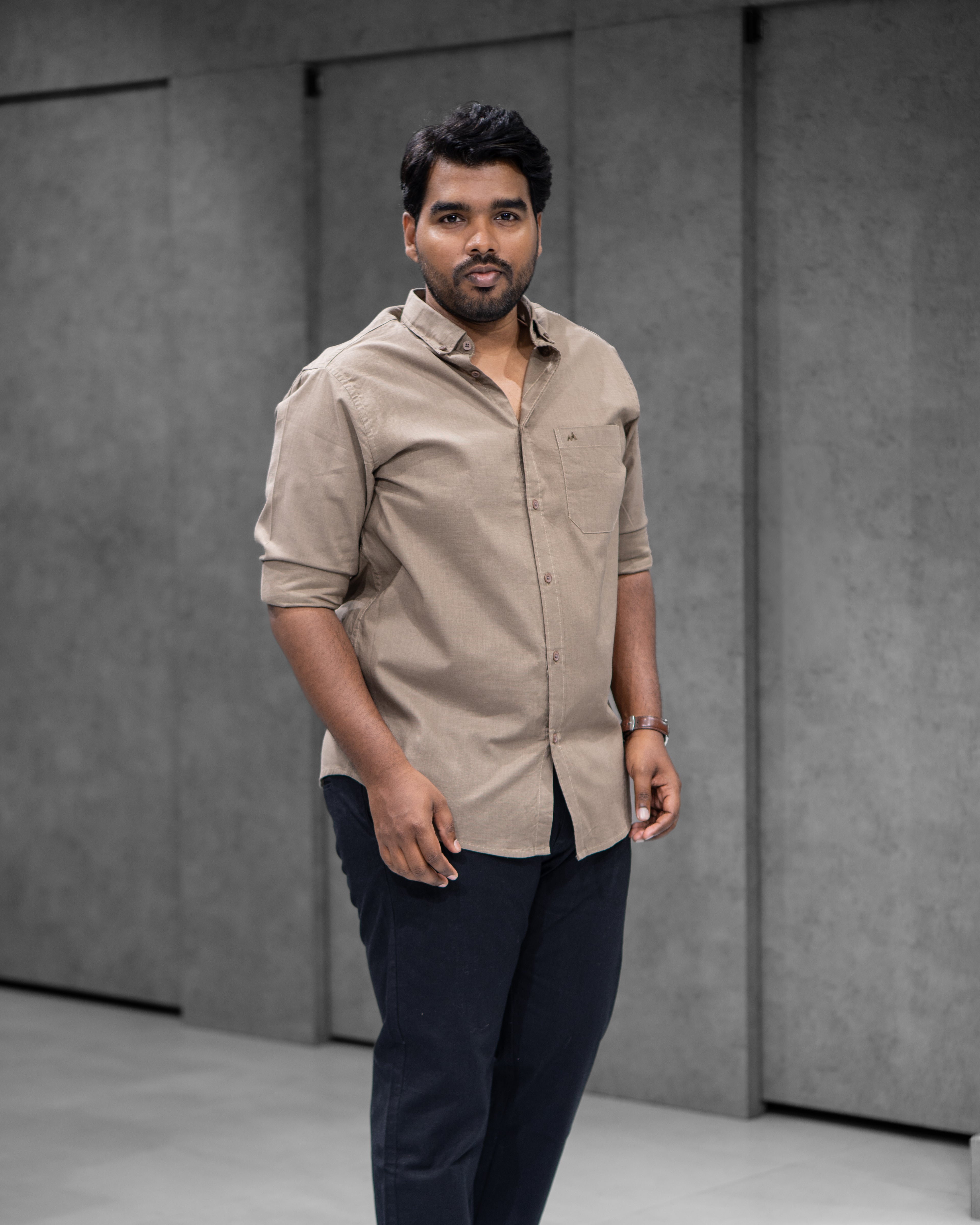 Menly Lite Kakhi Cotton Linen Shirt & Classic Black Linen Pants Combo