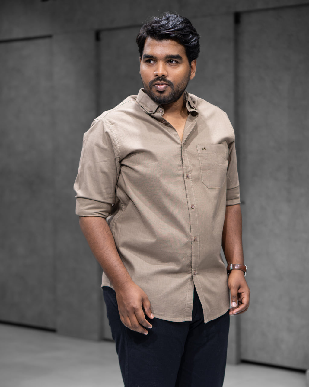 Menly Lite Kakhi Cotton Linen Shirt & Classic Black Linen Pants Combo