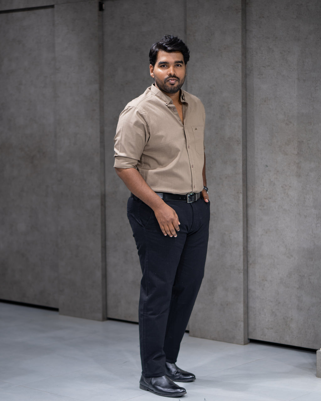 Menly Lite Kakhi Cotton Linen Shirt & Classic Black Linen Pants Combo