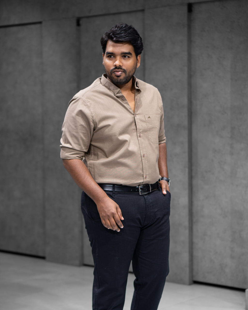 Menly Lite Kakhi Cotton Linen Shirt & Classic Black Linen Pants Combo