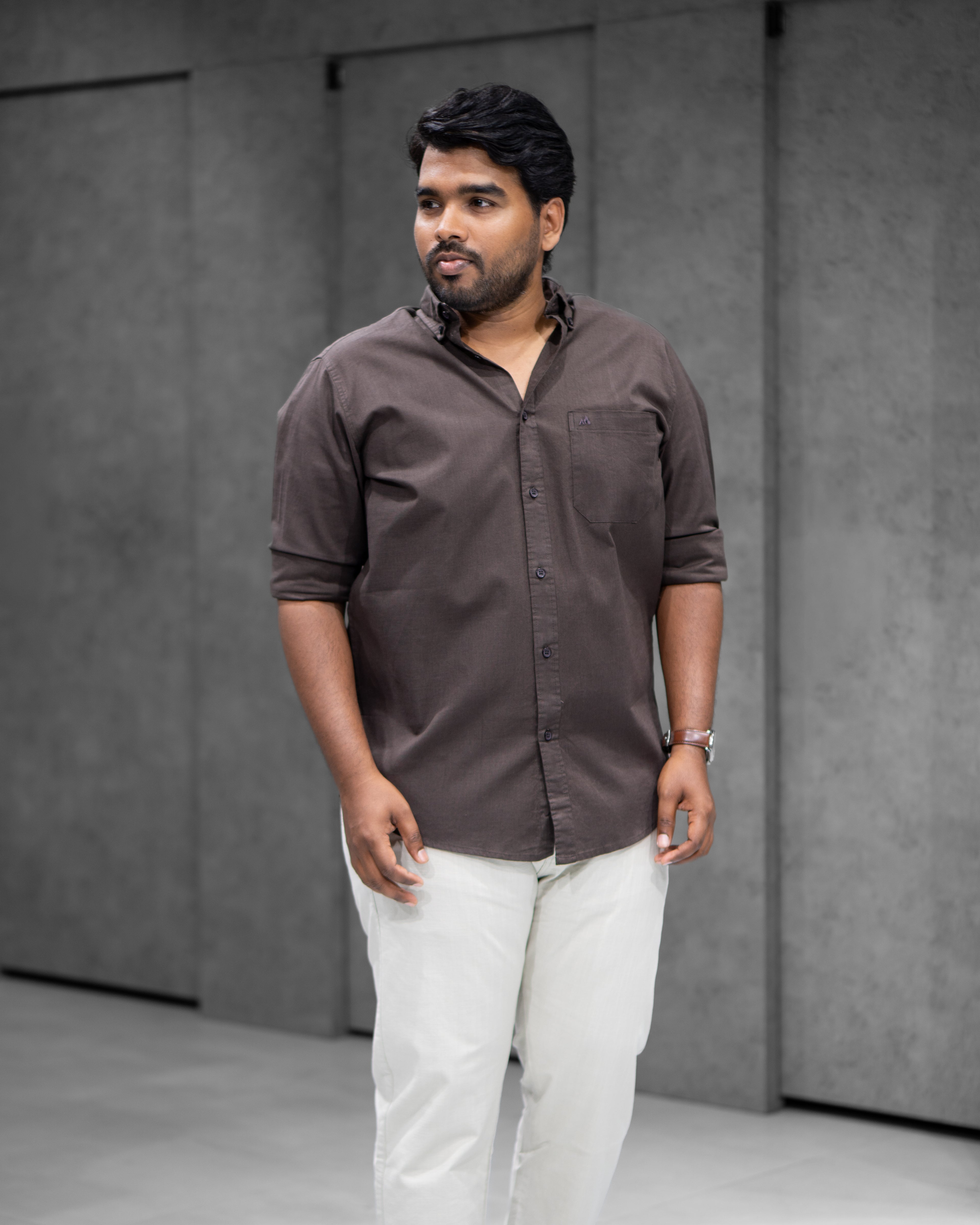 Menly Dark Brown Cotton Linen Shirt & Off White Linen Pants Combo