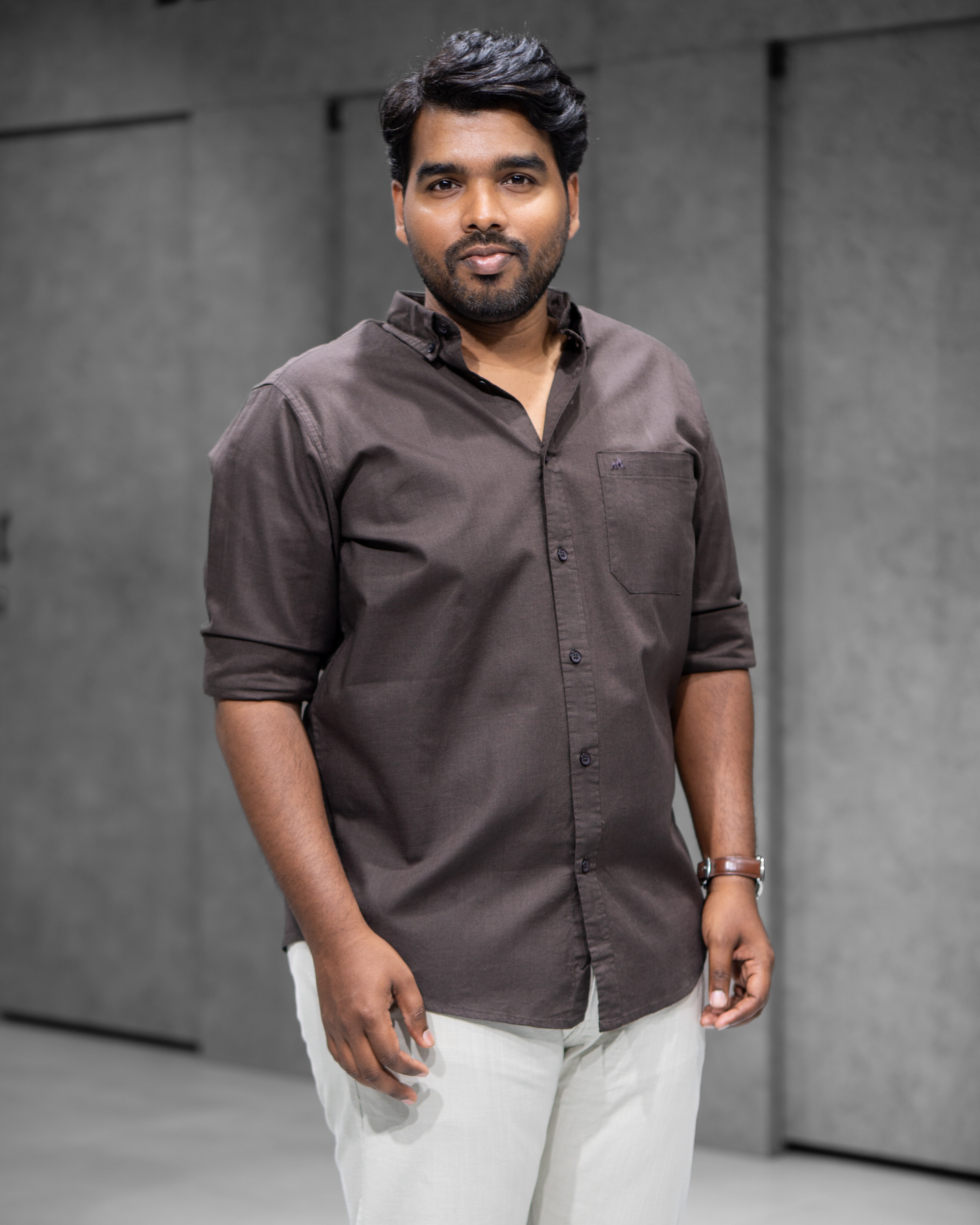 Menly Dark Brown Cotton Linen Shirt & Off White Linen Pants Combo