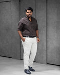 Menly Dark Brown Cotton Linen Shirt & Off White Linen Pants Combo - Menly Clothing