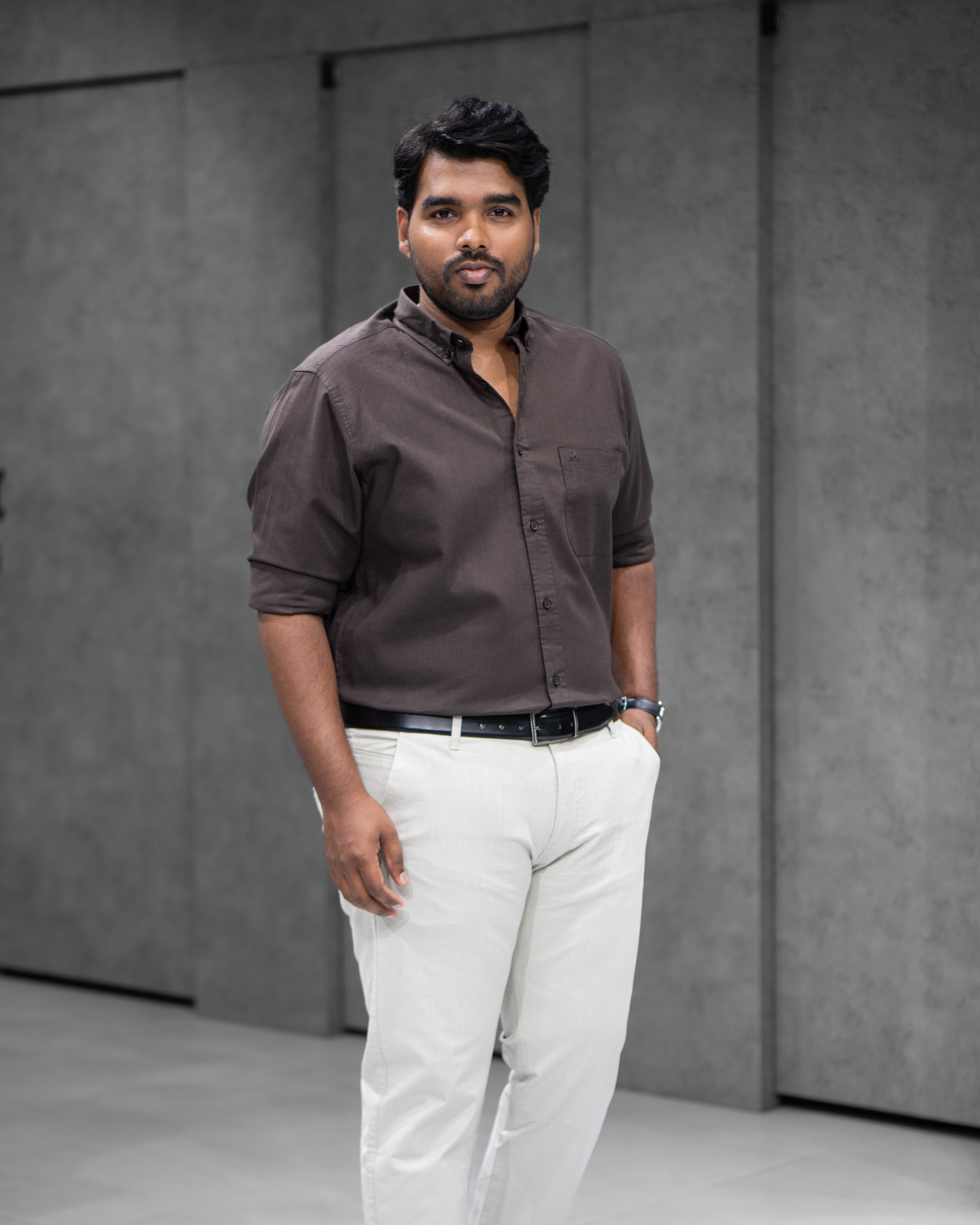 Menly Dark Brown Cotton Linen Shirt & Off White Linen Pants Combo