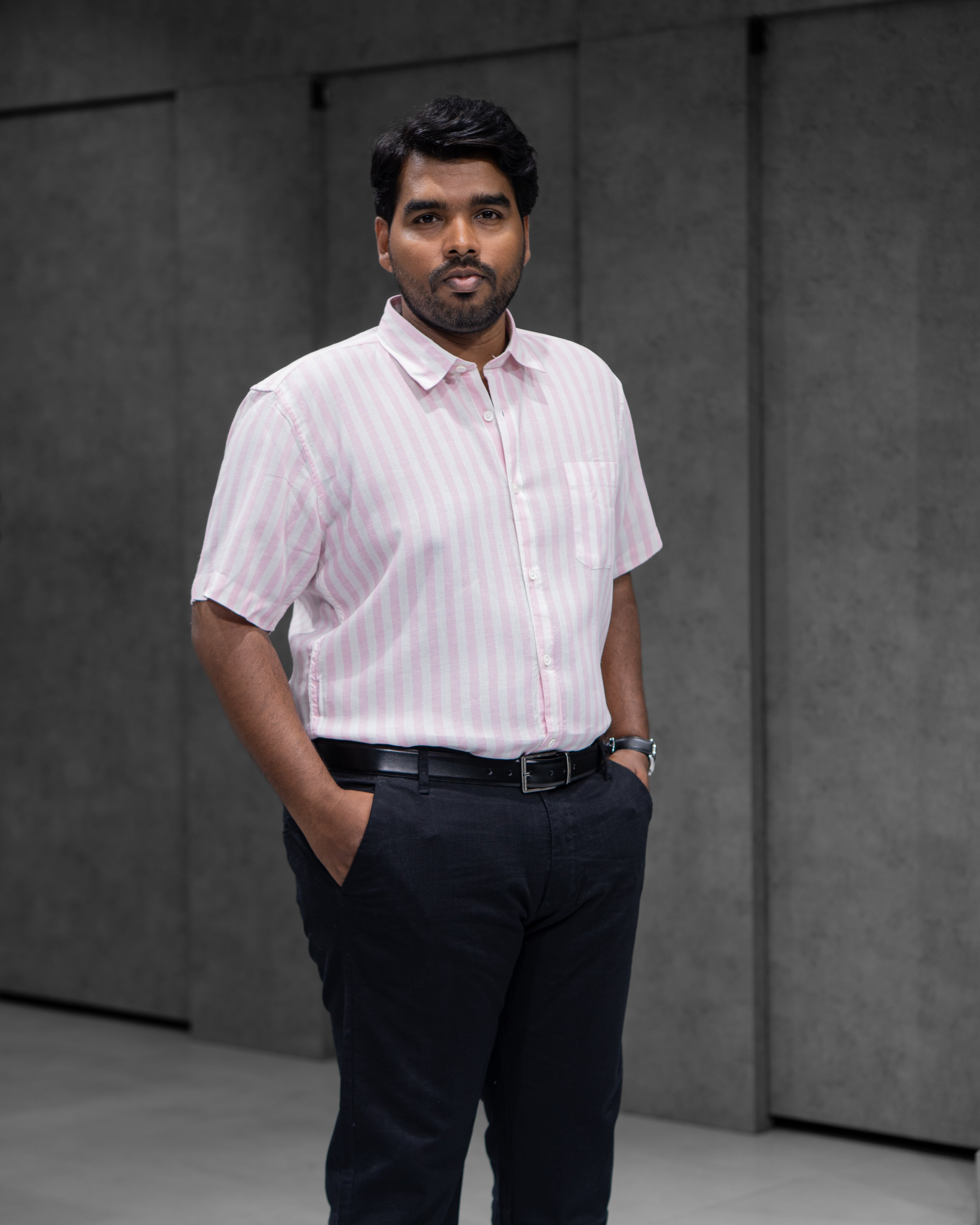 Soft Pink Linen Blended Striped Half Sleeve Shirt