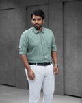 Sage Green Linen Blended Striped Shirt - Menly Clothing