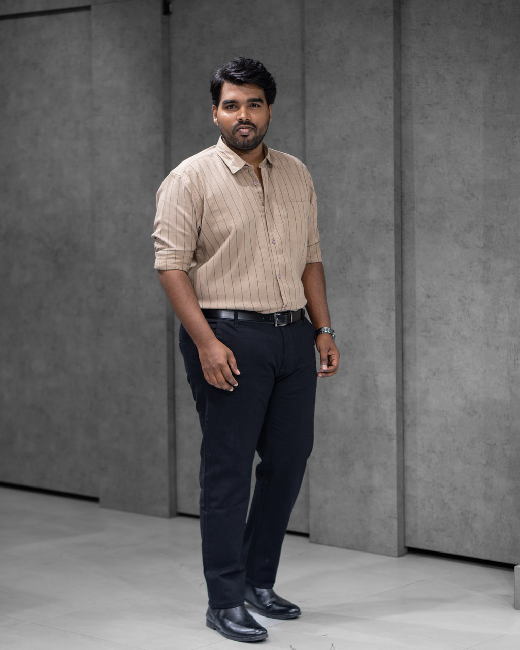 Sand Beige Linen Blended Striped Shirt - Menly Clothing