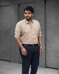 Sand Beige Linen Blended Striped Shirt - Menly Clothing