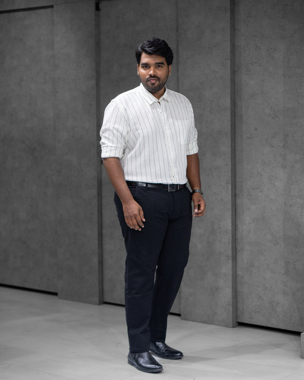White Linen Blended Striped Shirt - Menly Clothing