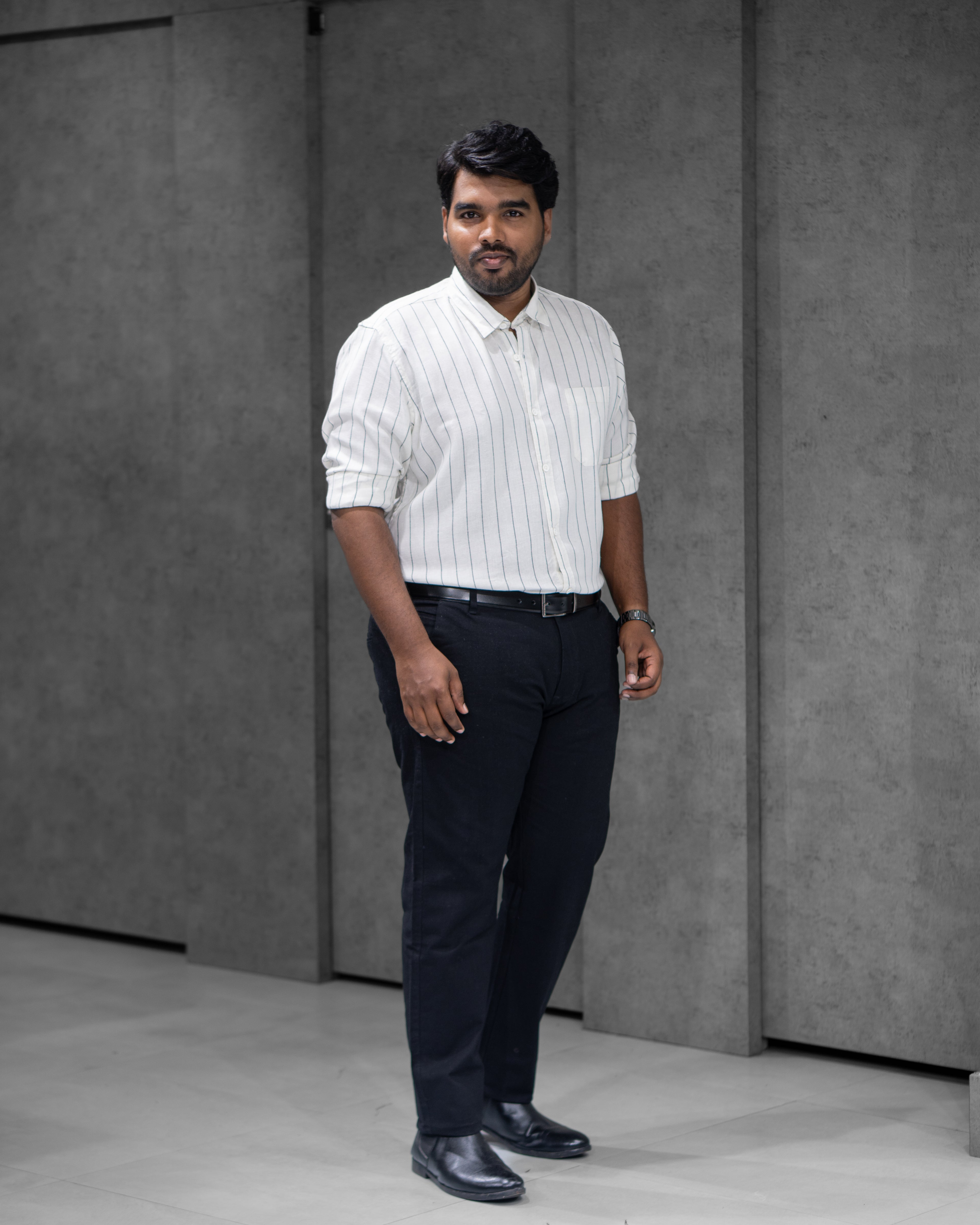 White Linen Blended Striped Shirt - Menly Clothing