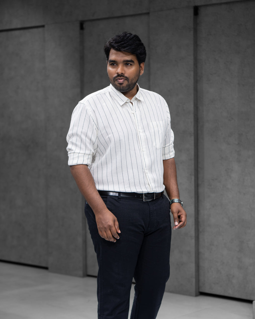 White Linen Blended Striped Shirt - Menly Clothing
