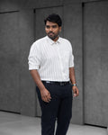White Linen Blended Striped Shirt - Menly Clothing