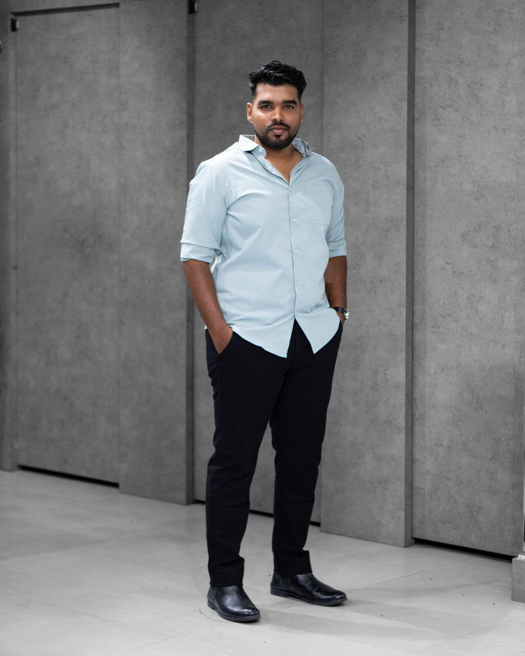 Menly Ice Blue Textured Satin Shirt