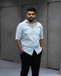 Menly Ice Blue Textured Satin Shirt