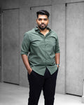 Menly Olive Green Textured Satin Shirt