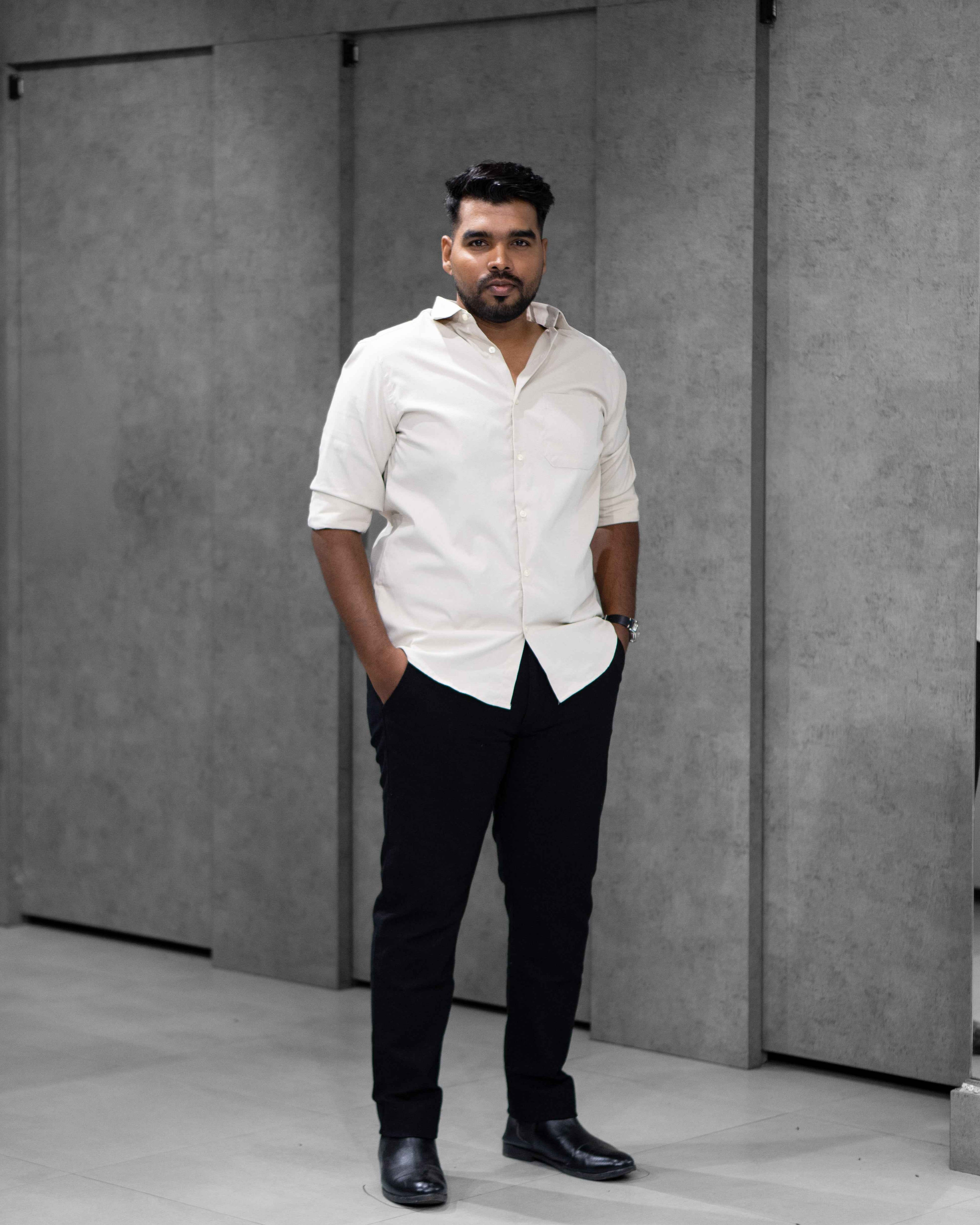 Menly Soft Ivory Textured Satin Shirt