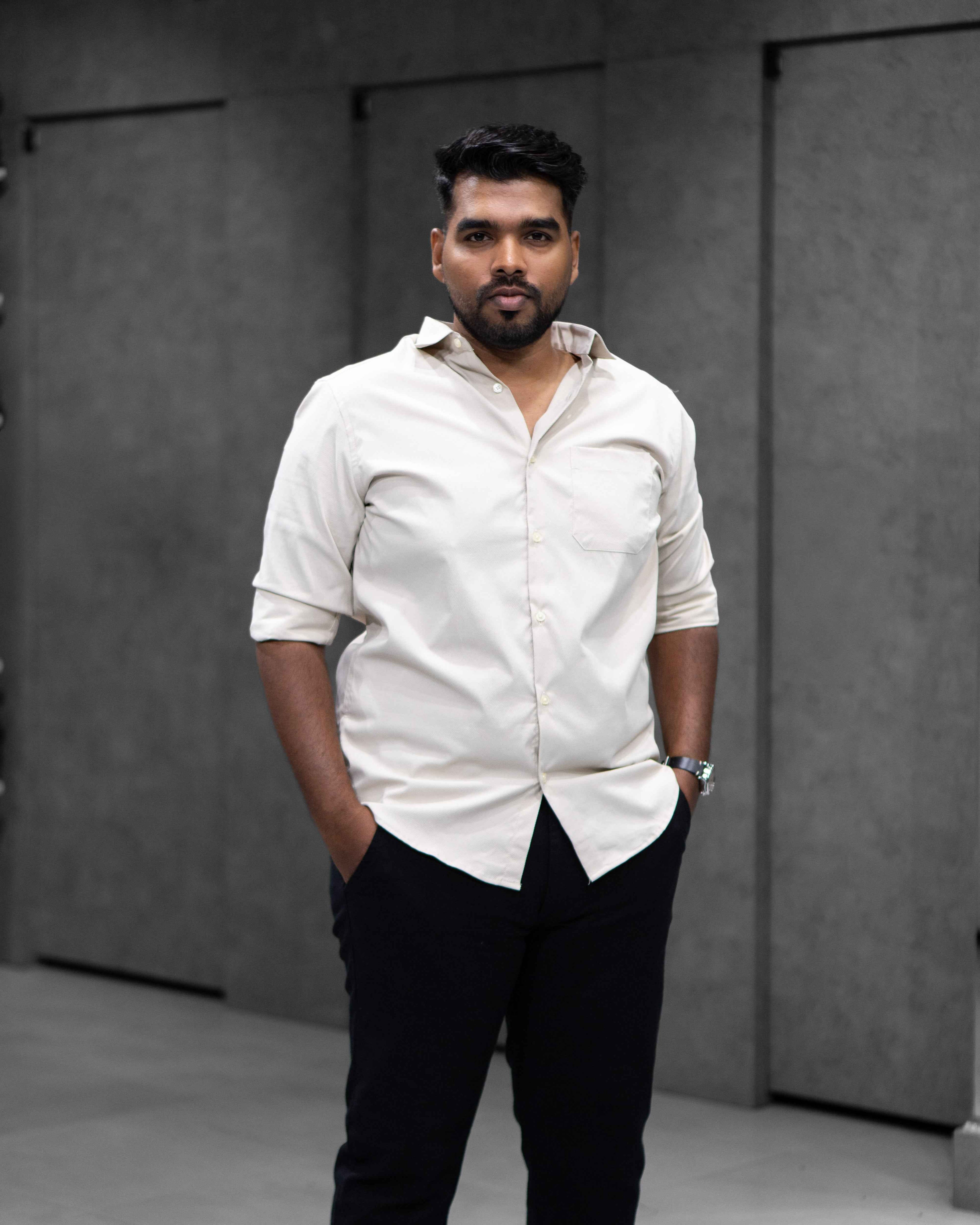 Menly Soft Ivory Textured Satin Shirt