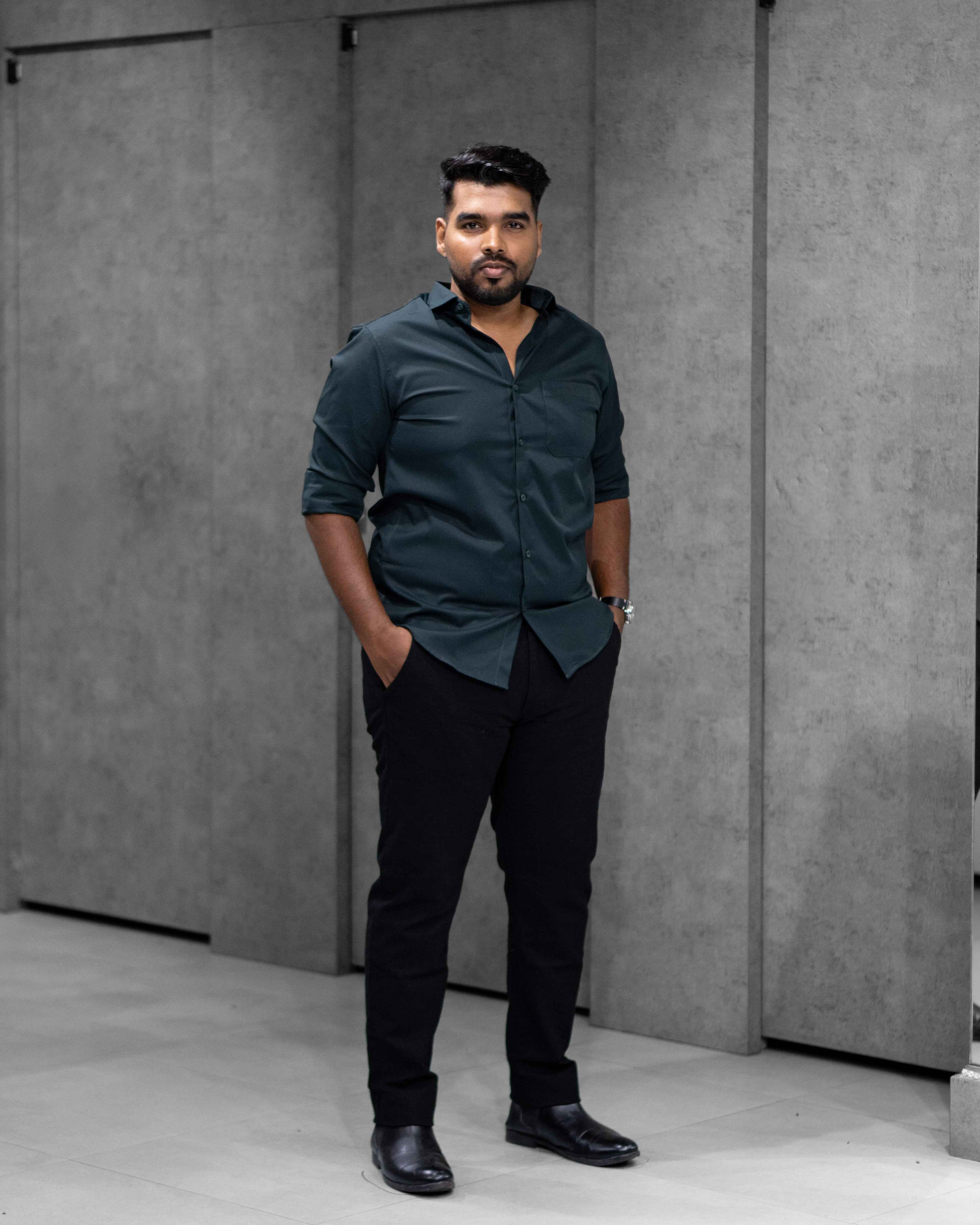 Menly Dark Teal Textured Satin Shirt