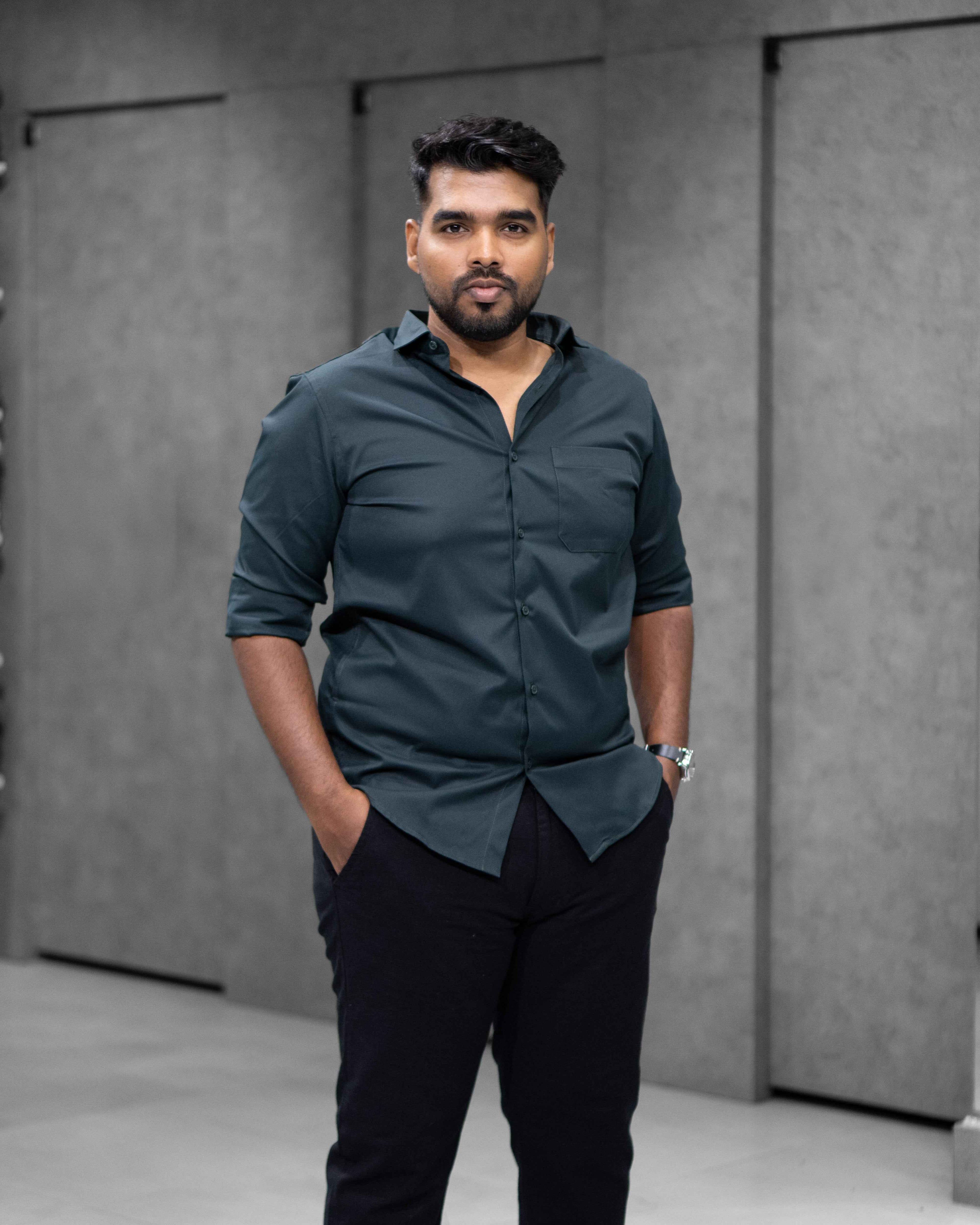 Menly Dark Teal Textured Satin Shirt