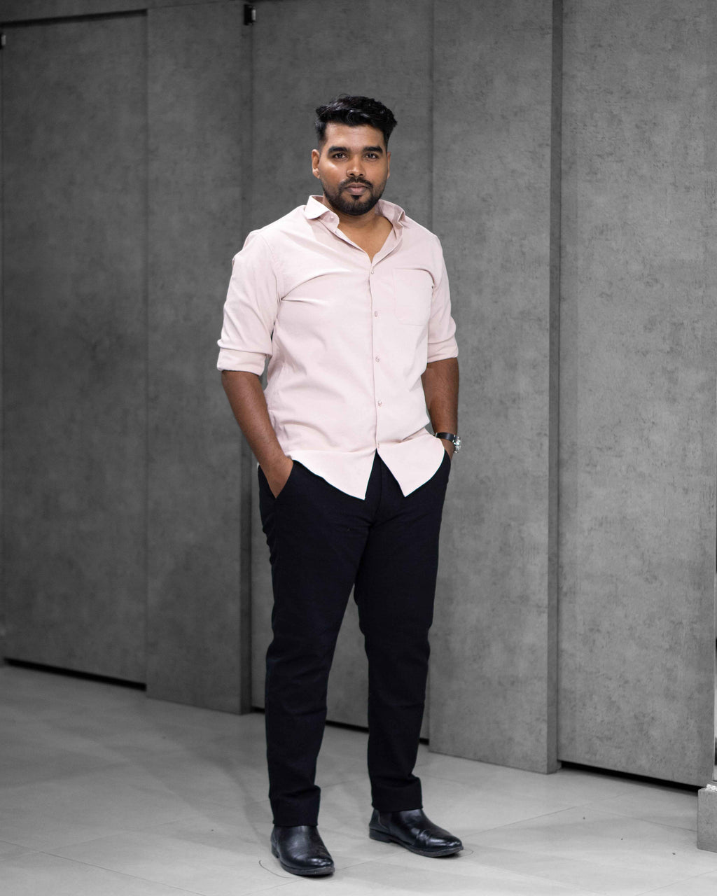 Menly Powder Pink Textured Satin Shirt