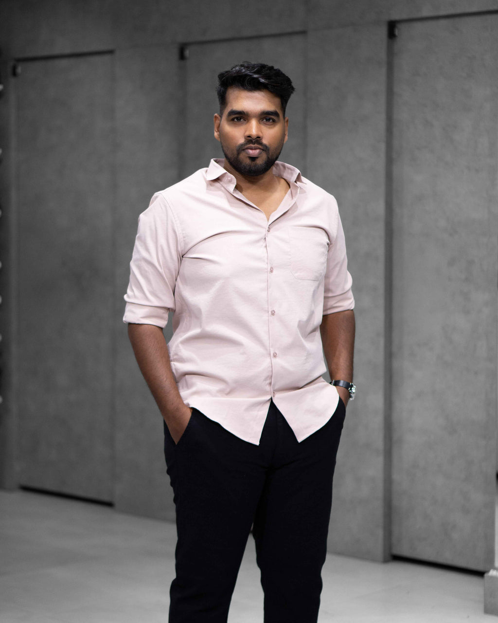 Menly Powder Pink Textured Satin Shirt