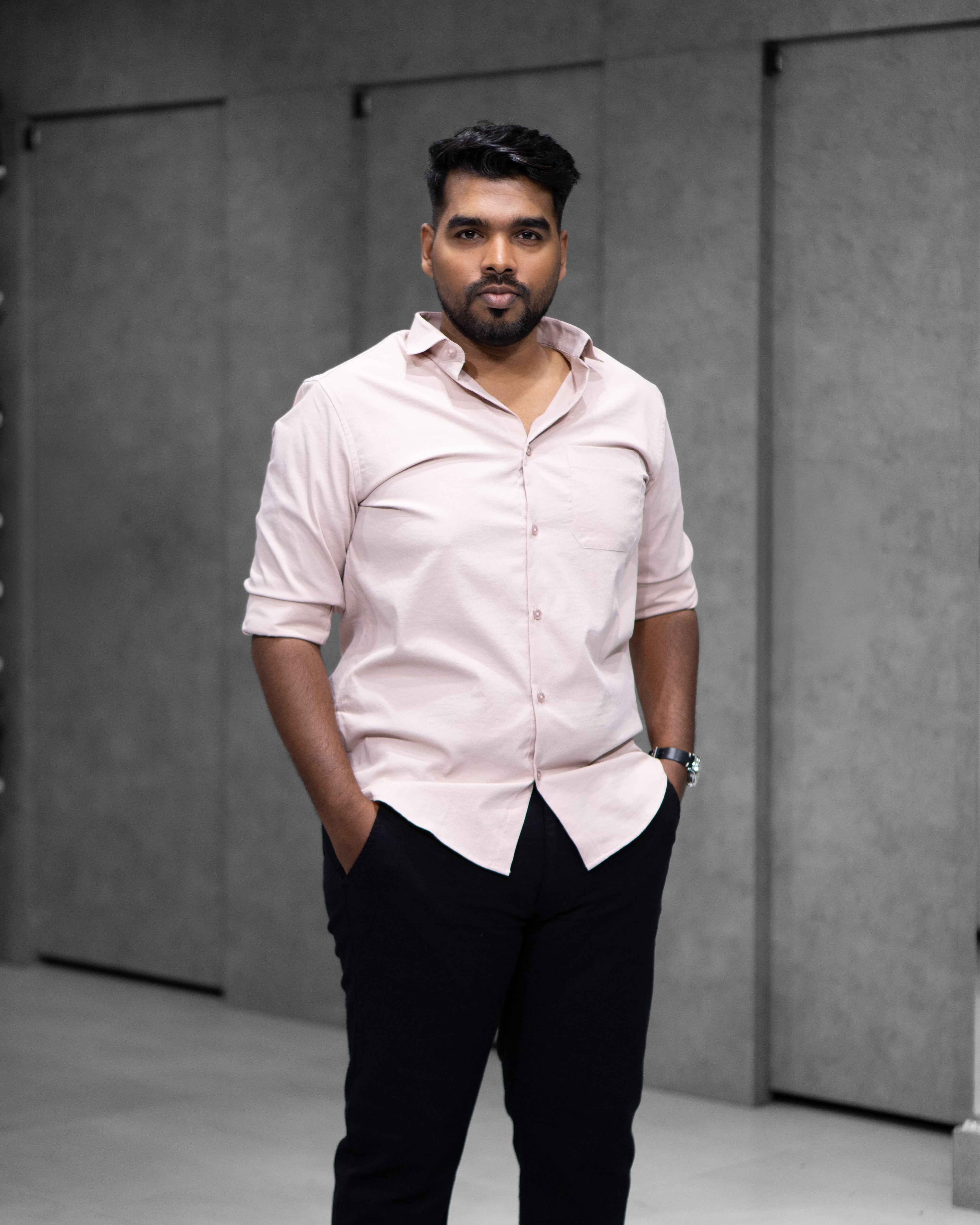 Menly Powder Pink Textured Satin Shirt