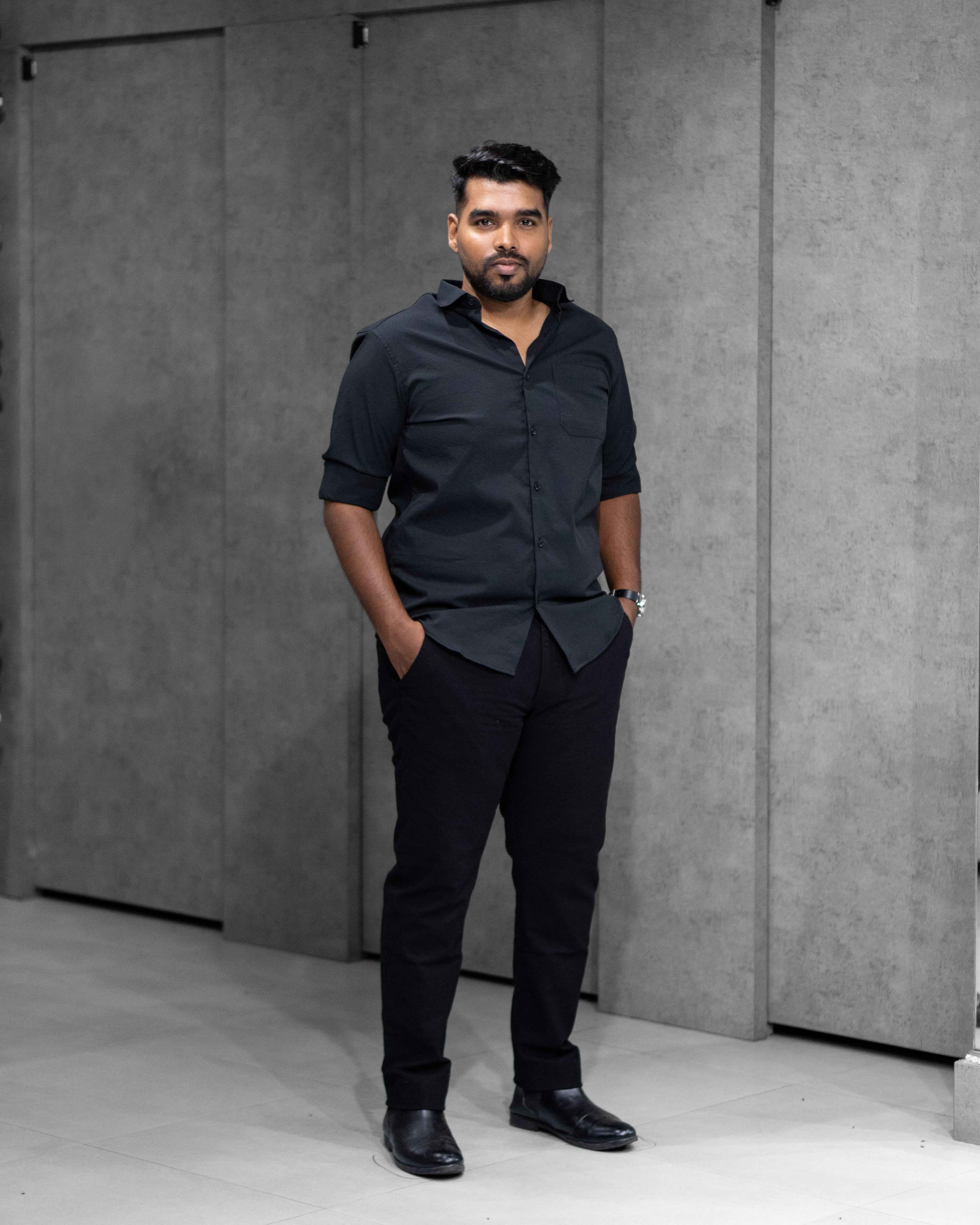 Menly Classic Black Textured Satin Shirt