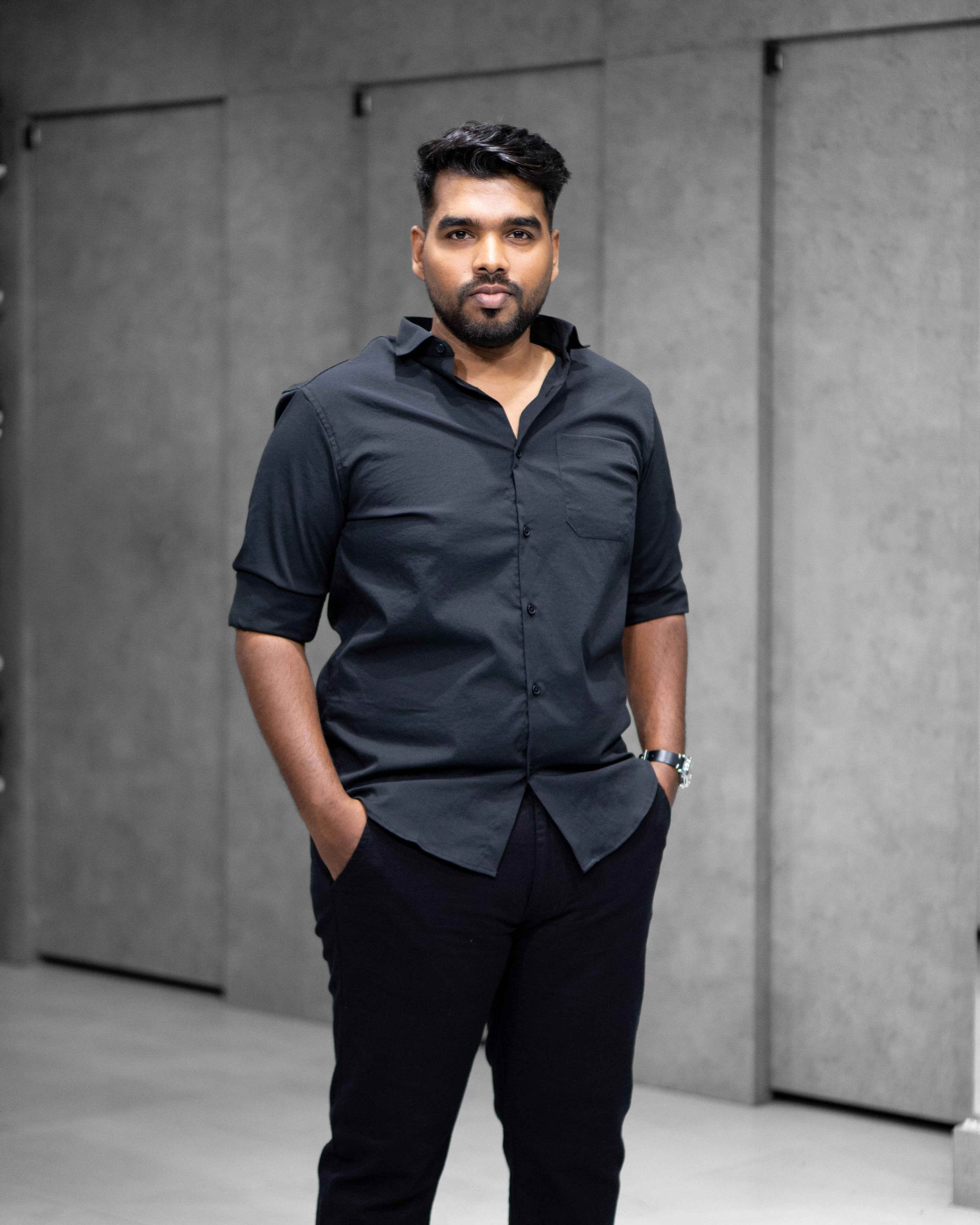 Menly Classic Black Textured Satin Shirt