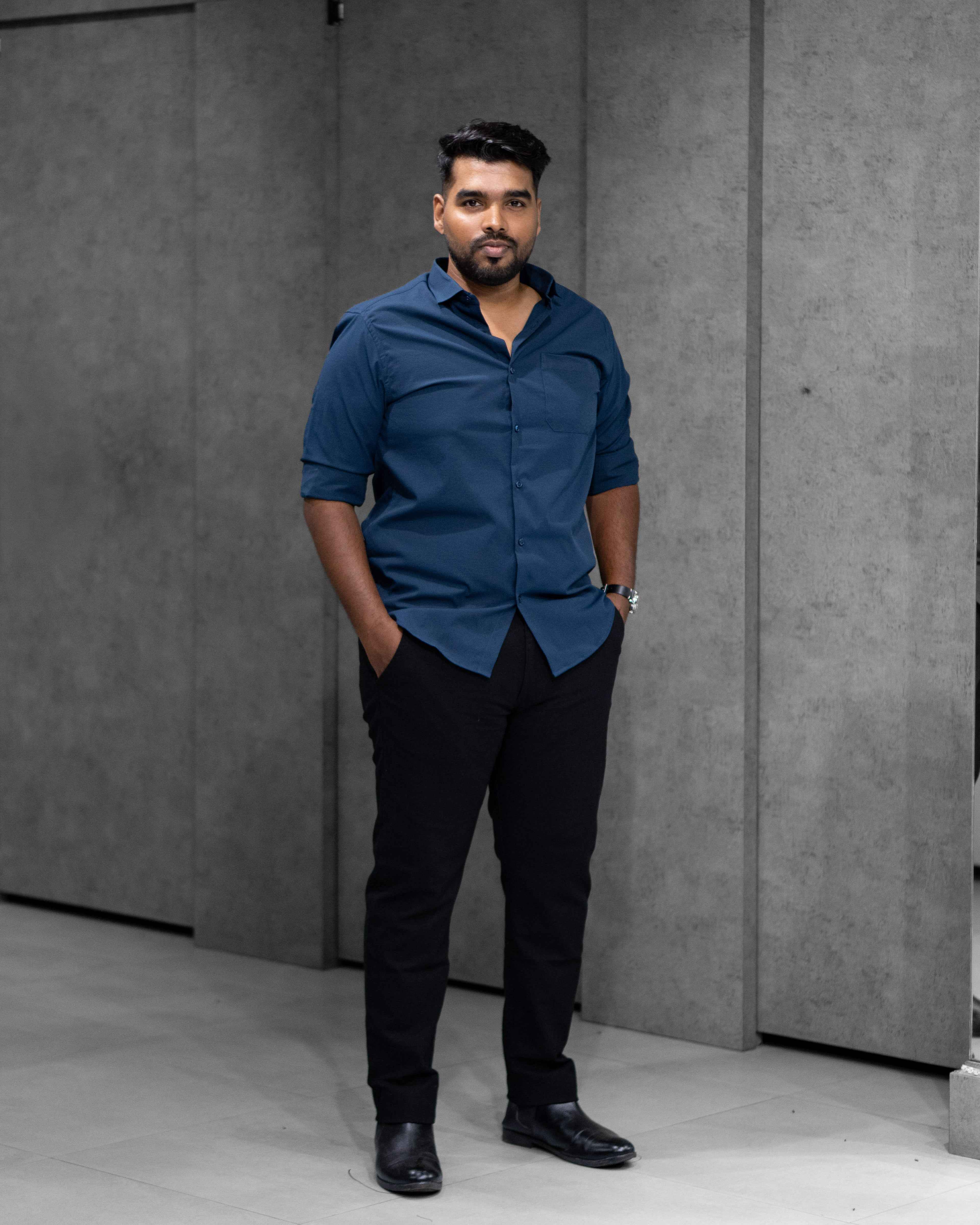 Menly Dark Blue Textured Satin Shirt