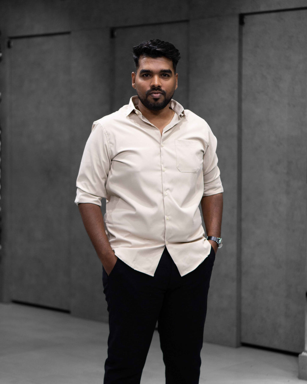 Menly Beige Textured Satin Shirt