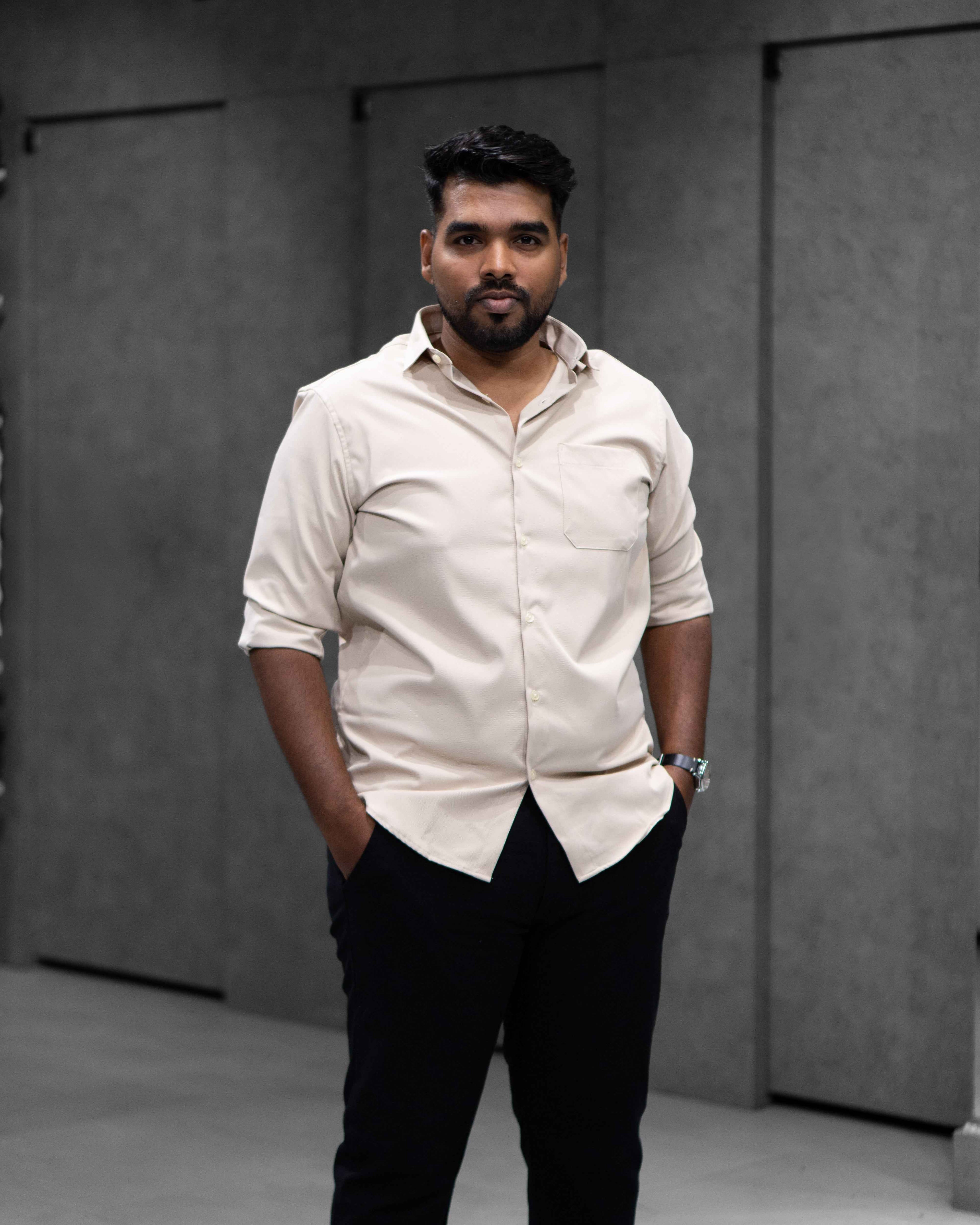 Menly Beige Textured Satin Shirt