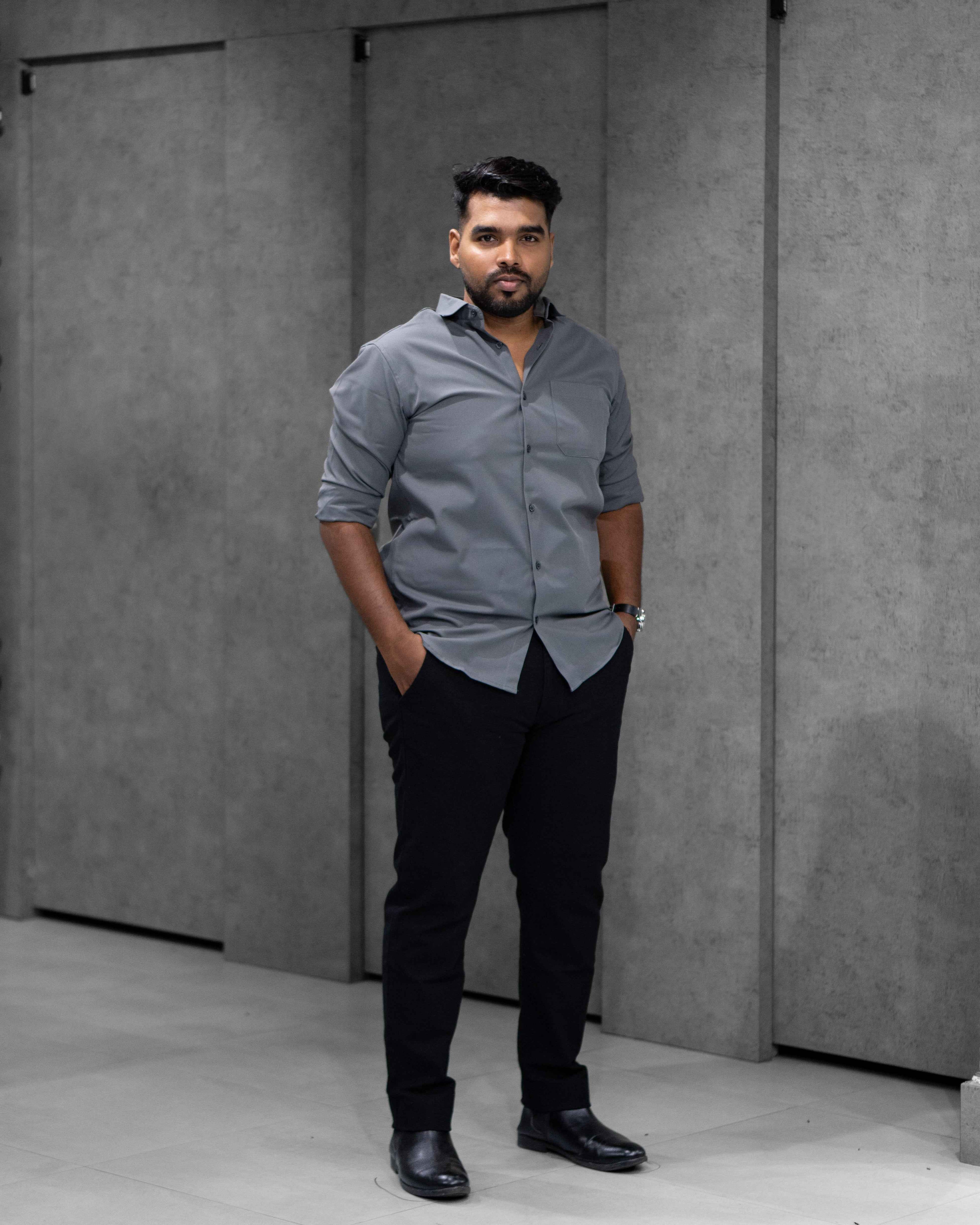 Menly Slate Grey Textured Satin Shirt