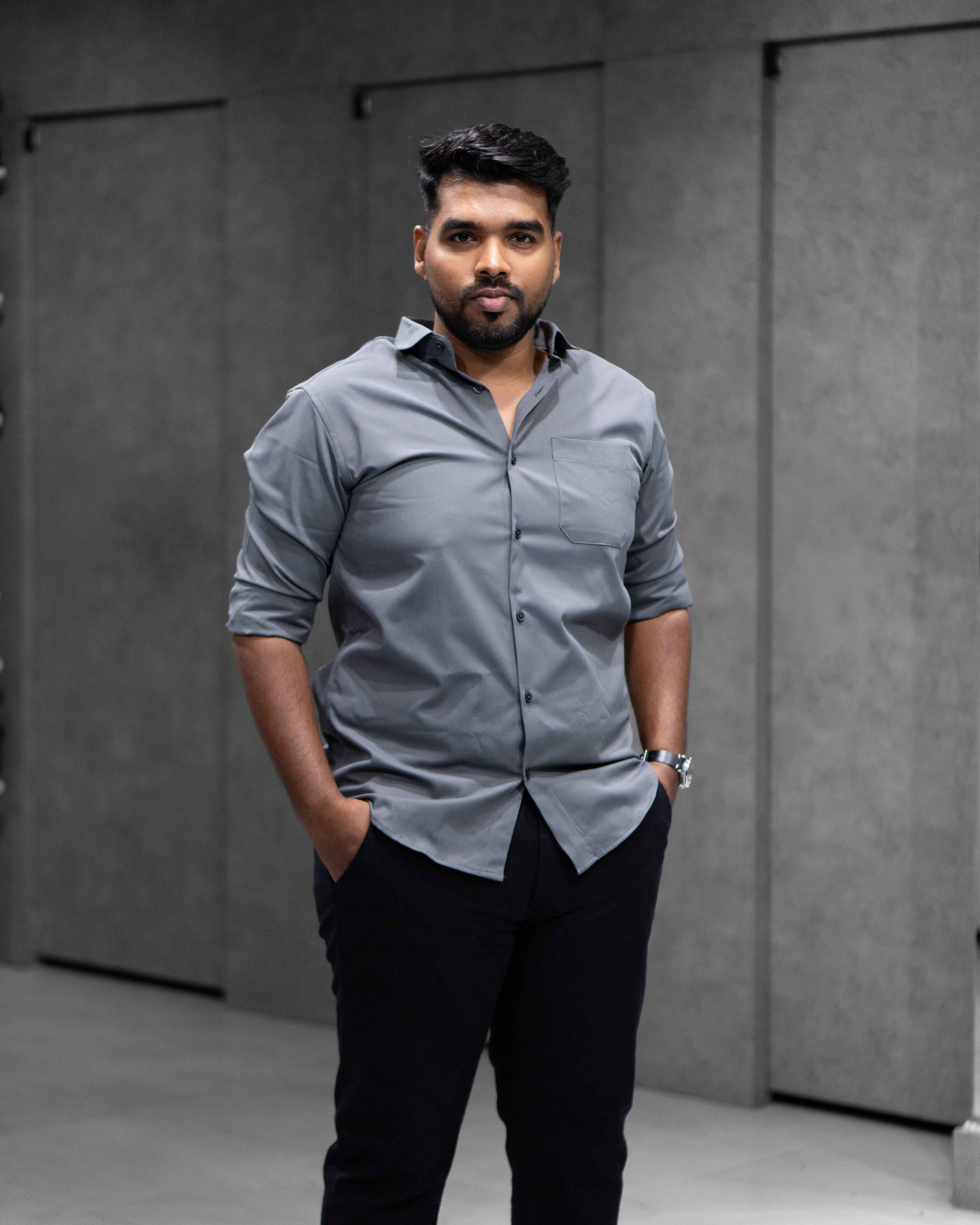 Menly Slate Grey Textured Satin Shirt