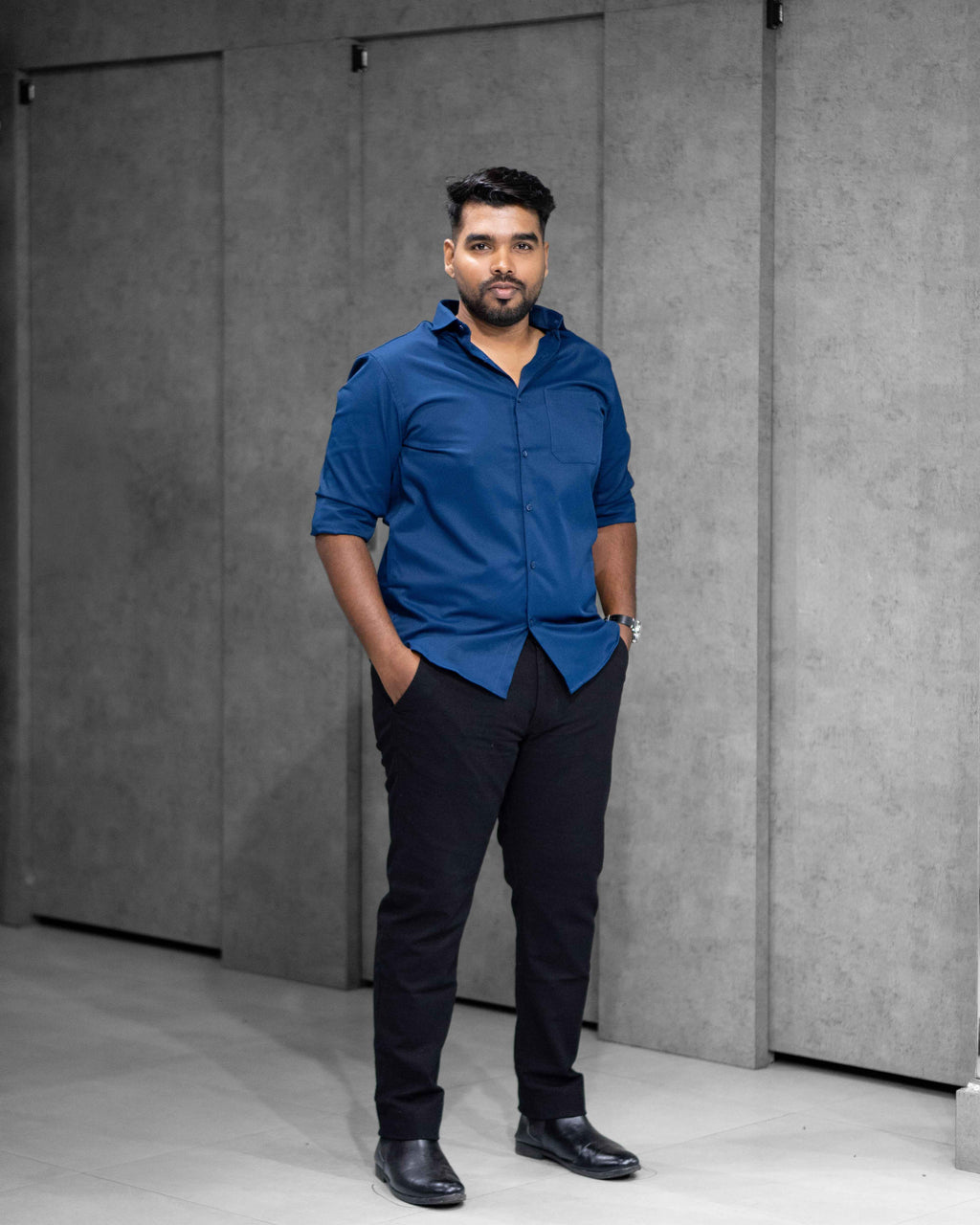 Menly Royal Blue Textured Satin Shirt