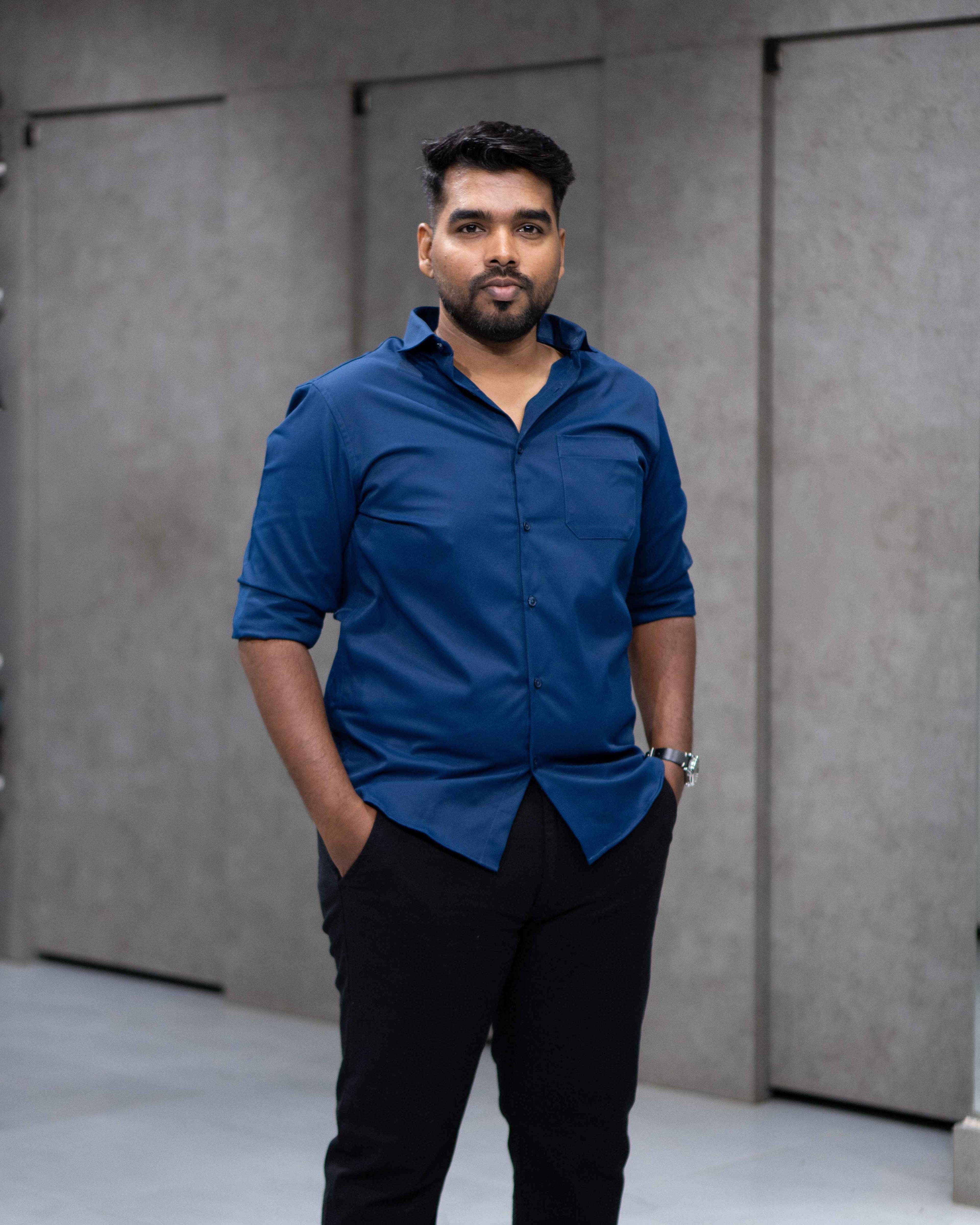 Menly Royal Blue Textured Satin Shirt