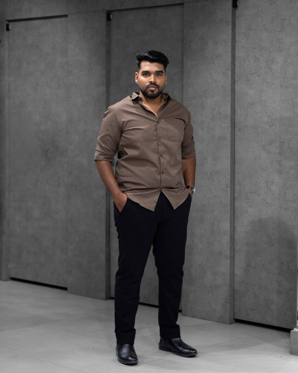 Menly Mushroom Taupe Textured Satin Shirt