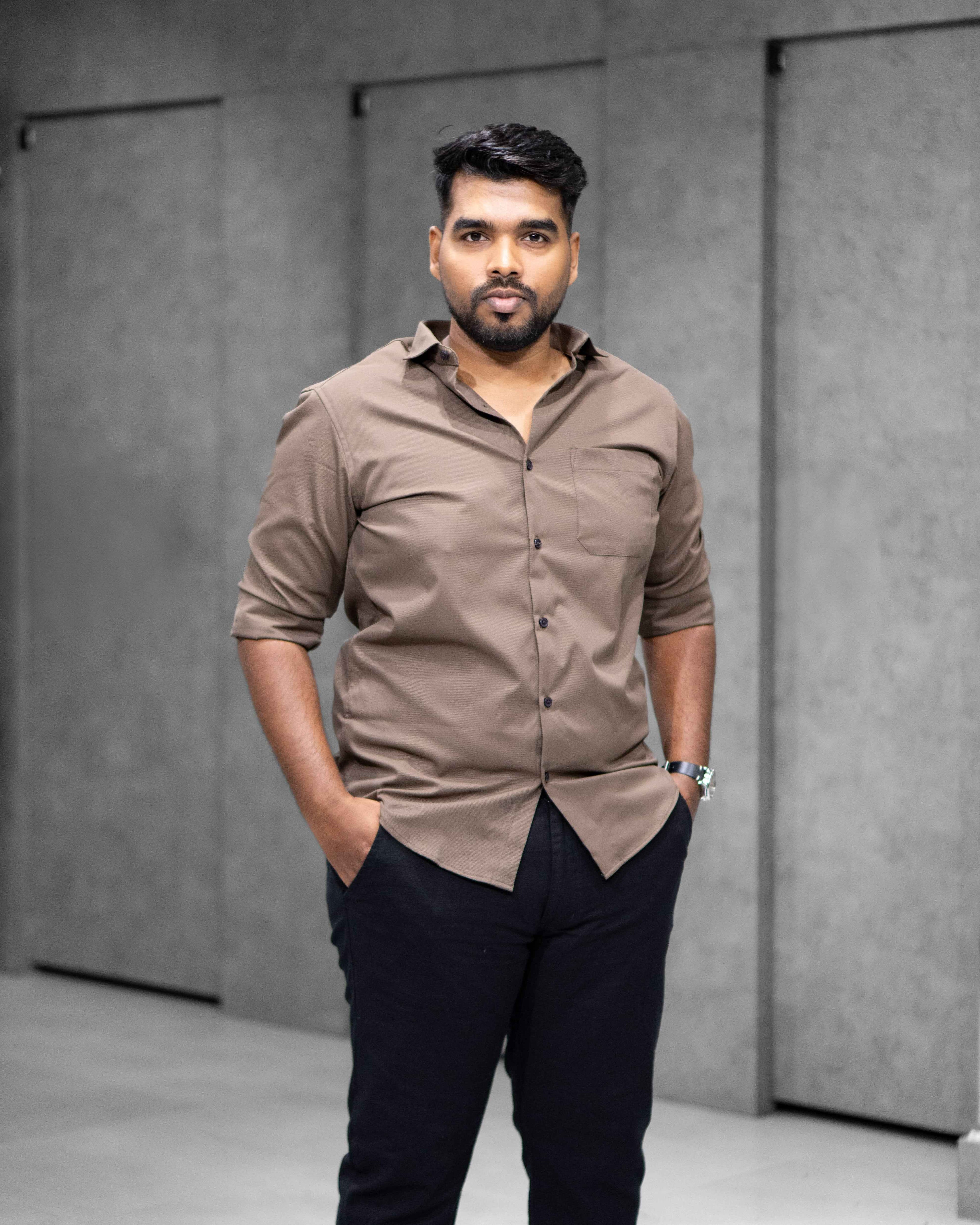 Menly Mushroom Taupe Textured Satin Shirt