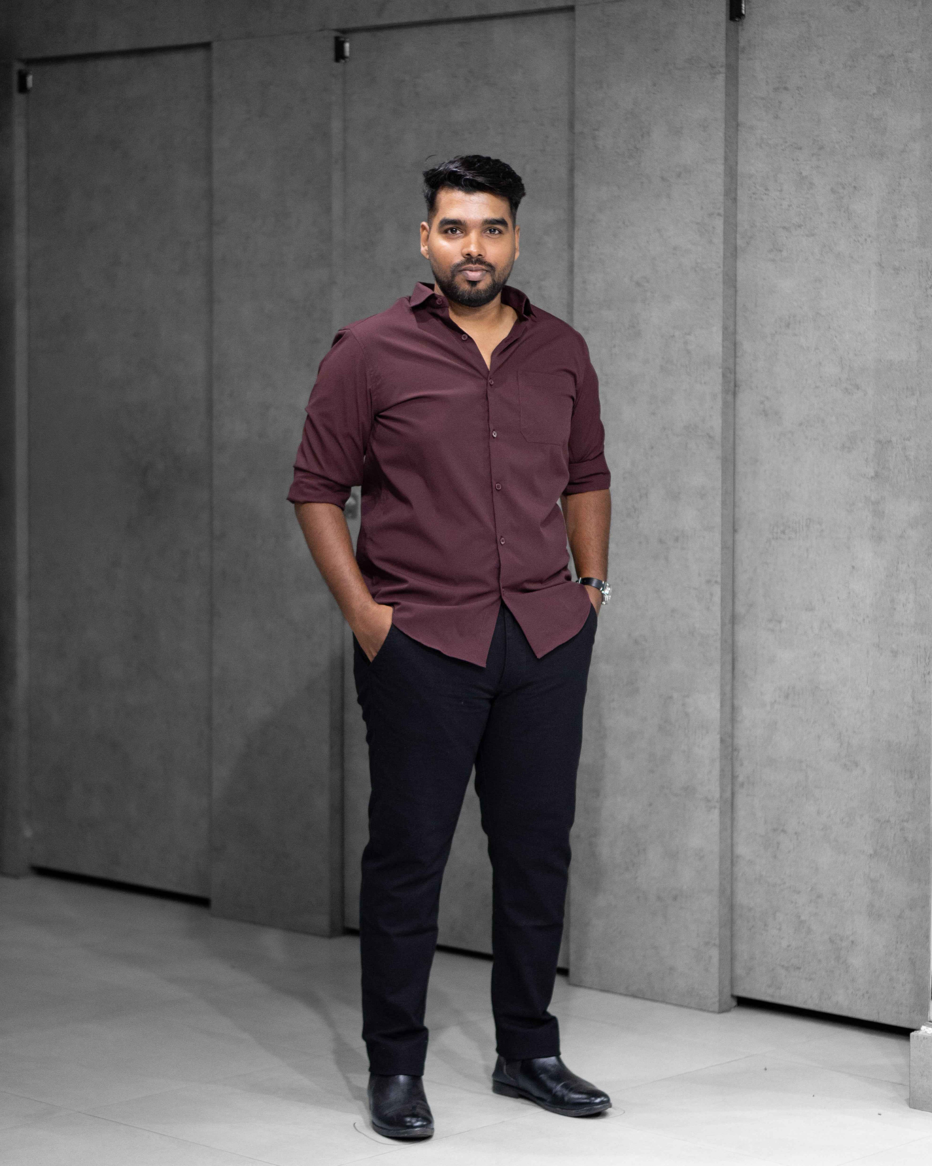 Menly Wine Maroon Textured Satin Shirt