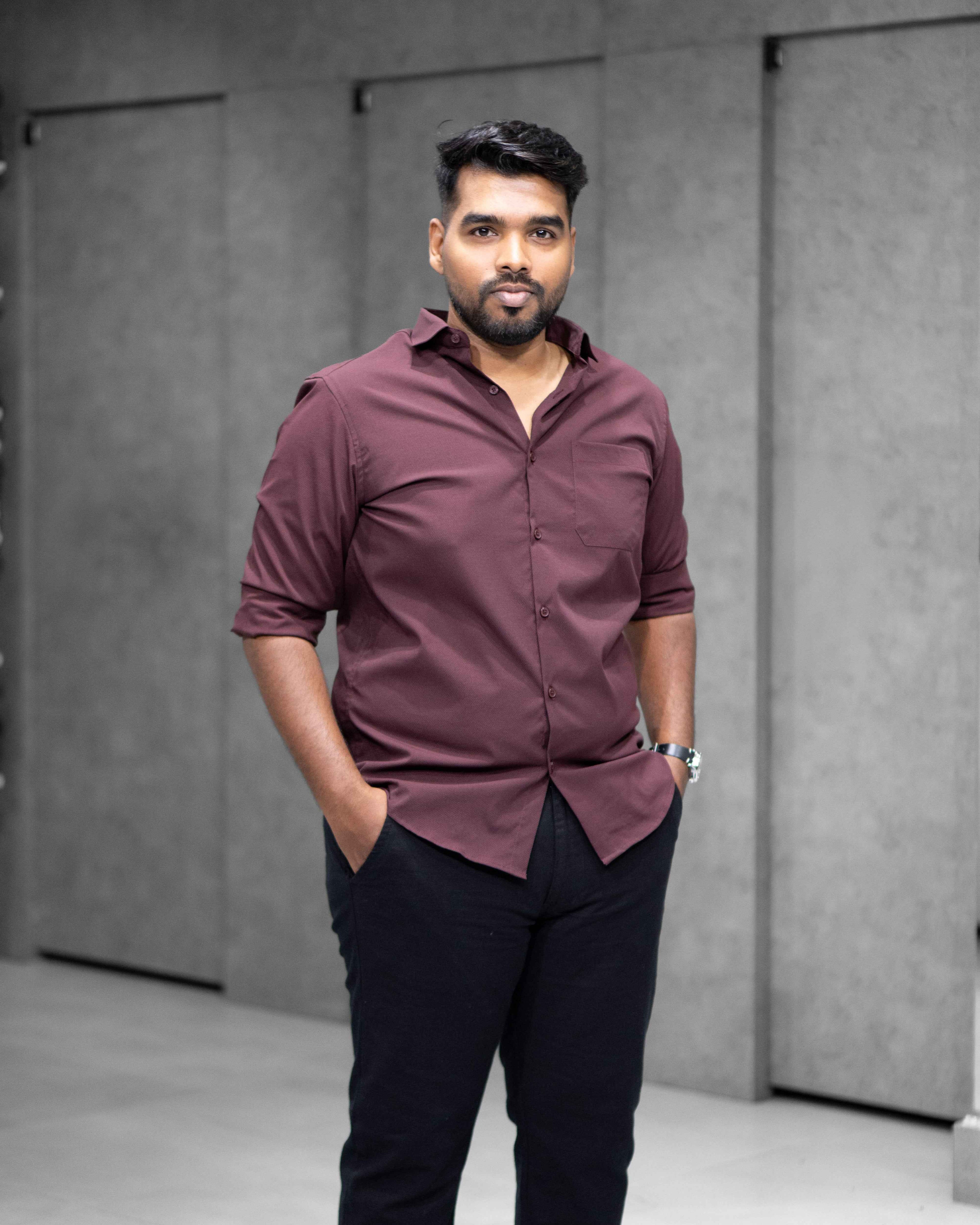Menly Wine Maroon Textured Satin Shirt