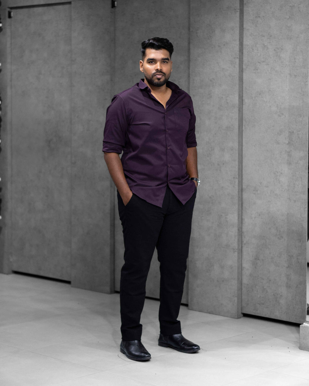 Menly Deep Purple Textured Satin Shirt
