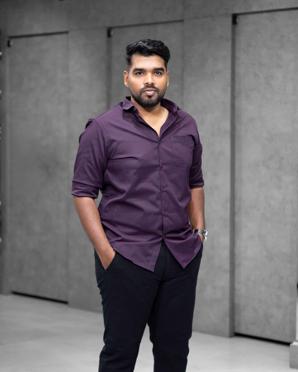 Menly Deep Purple Textured Satin Shirt
