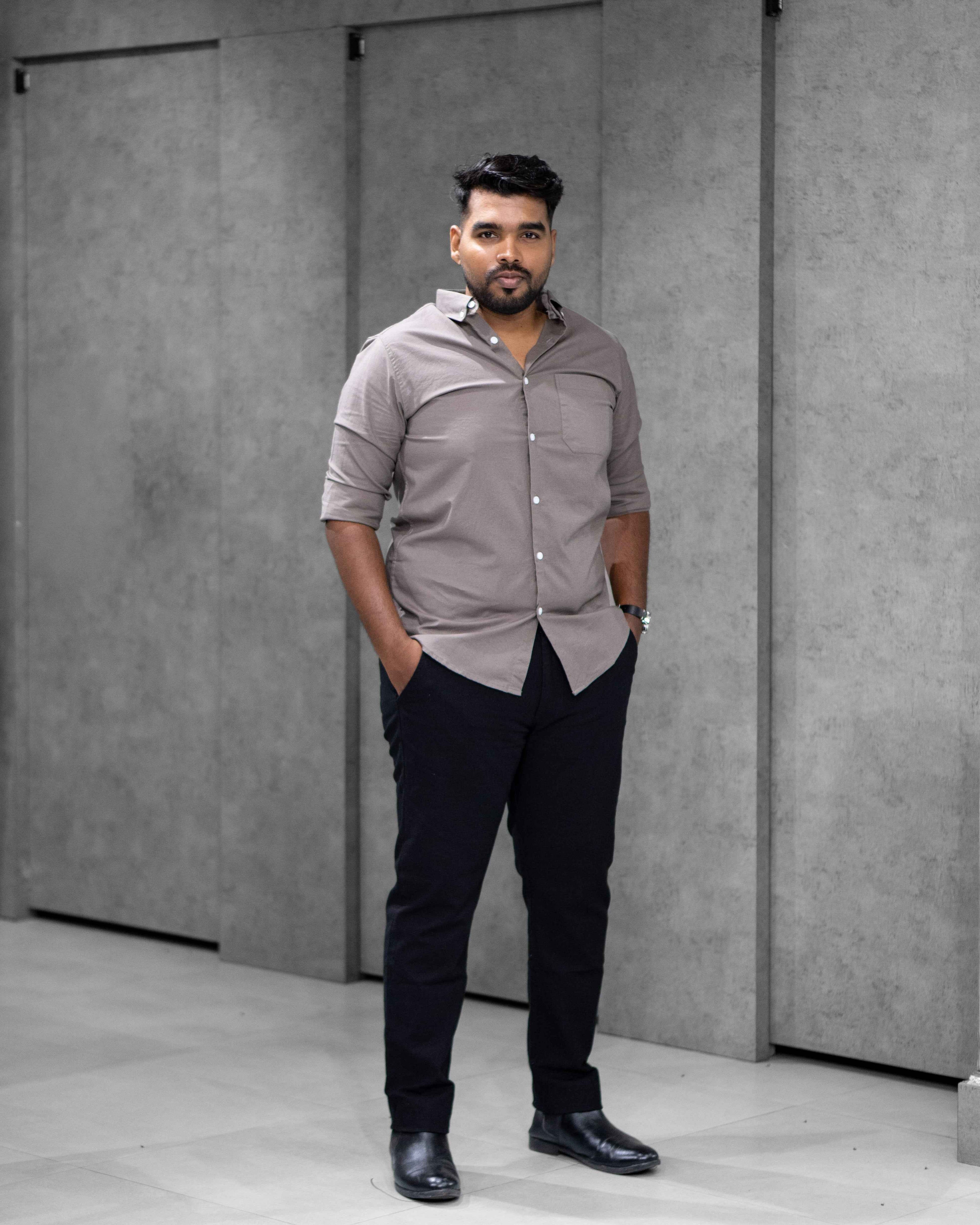 Menly Stone Grey Oxford Cotton Shirt