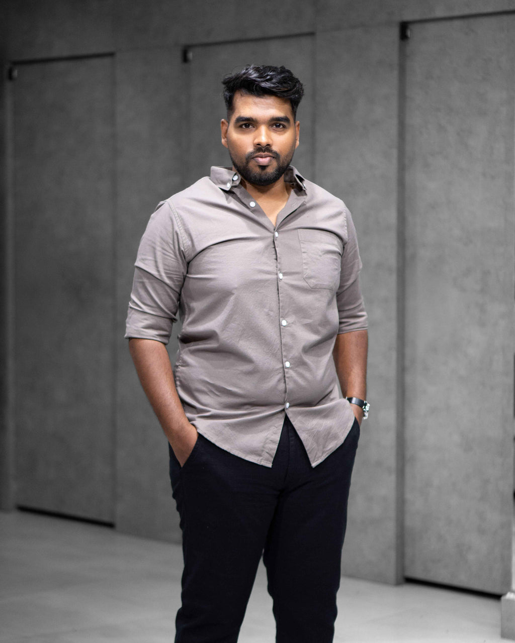 Menly Stone Grey Oxford Cotton Shirt