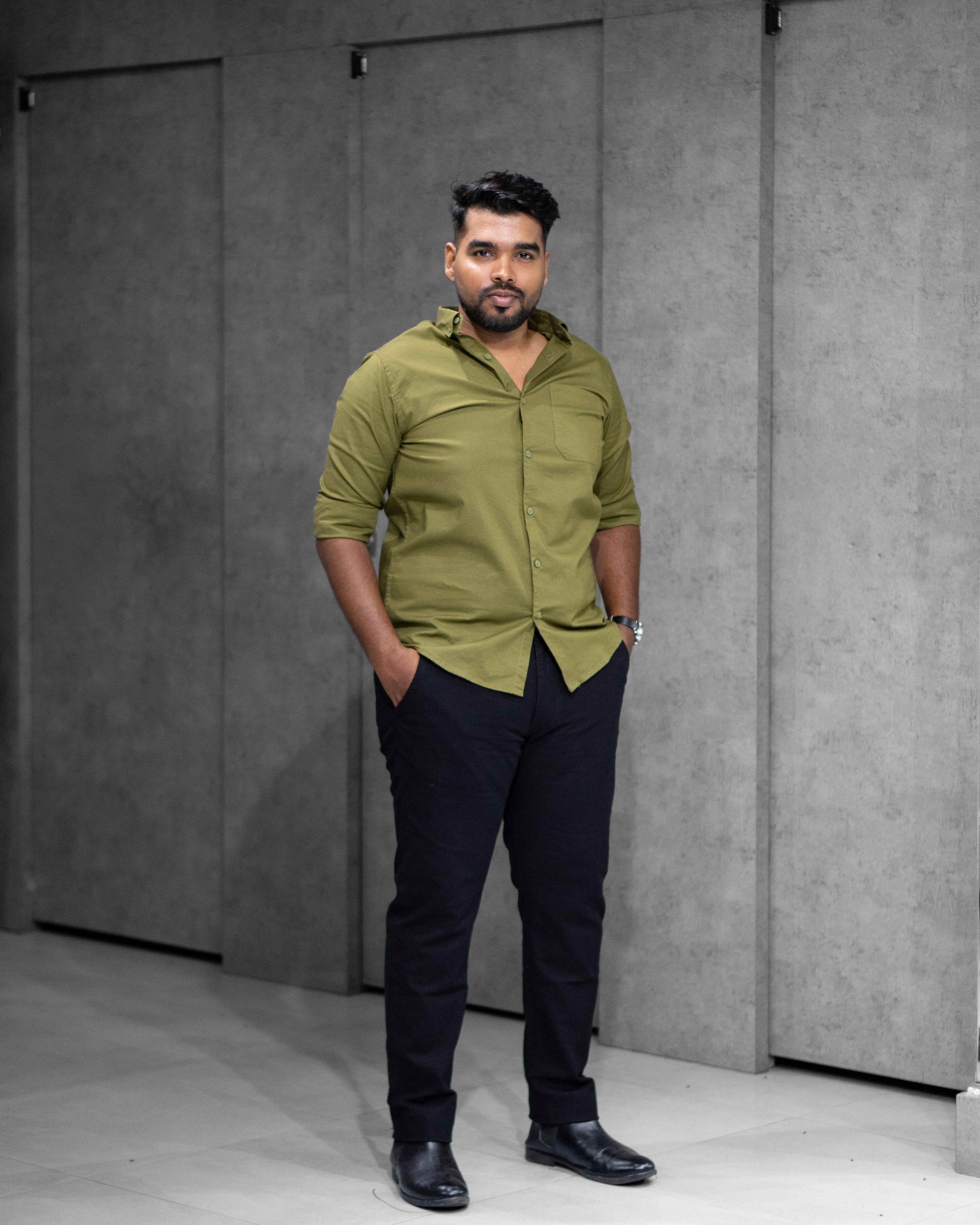Menly Olive Green Oxford Cotton Shirt