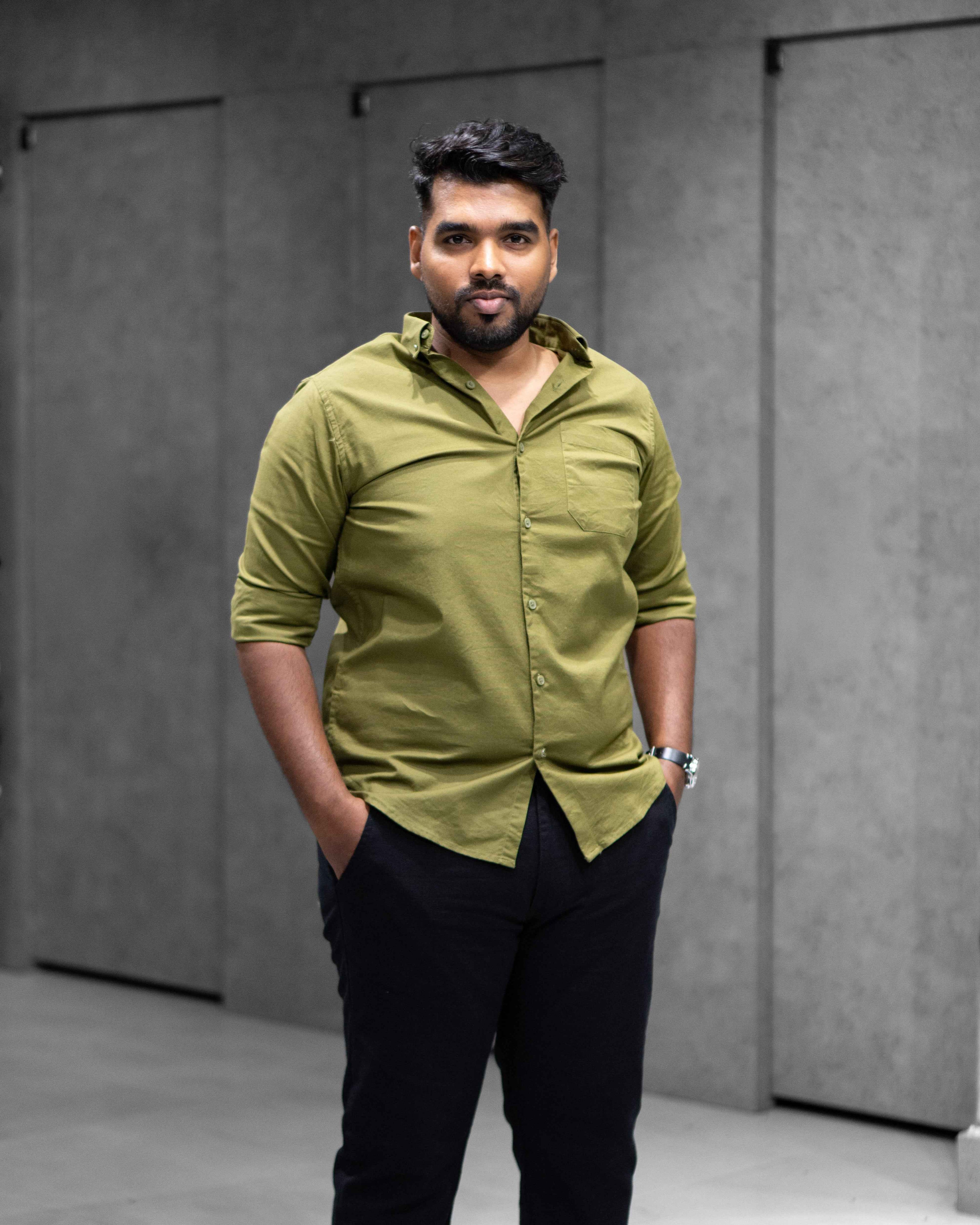 Menly Olive Green Oxford Cotton Shirt
