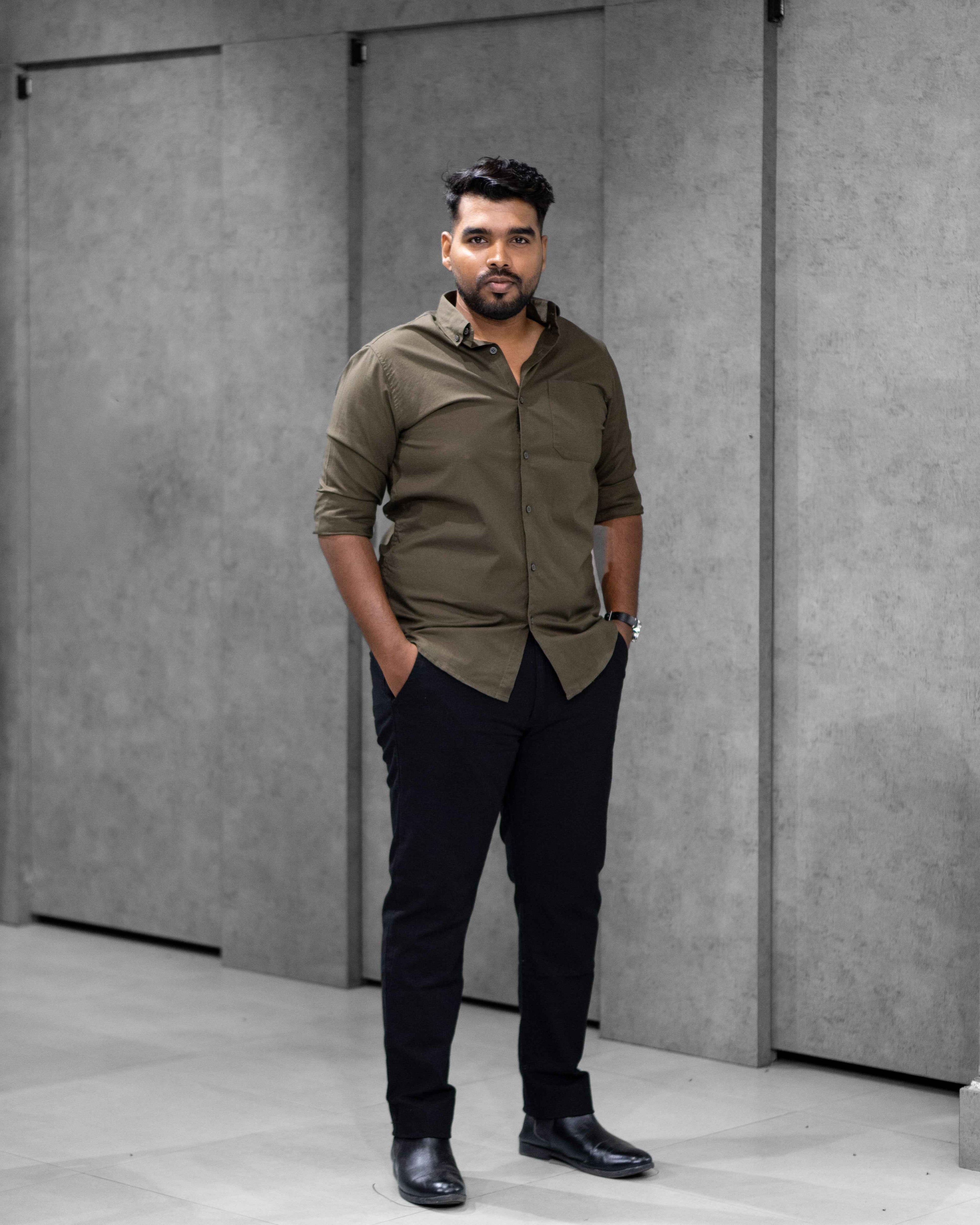 Menly Dark Olive Oxford Cotton Shirt