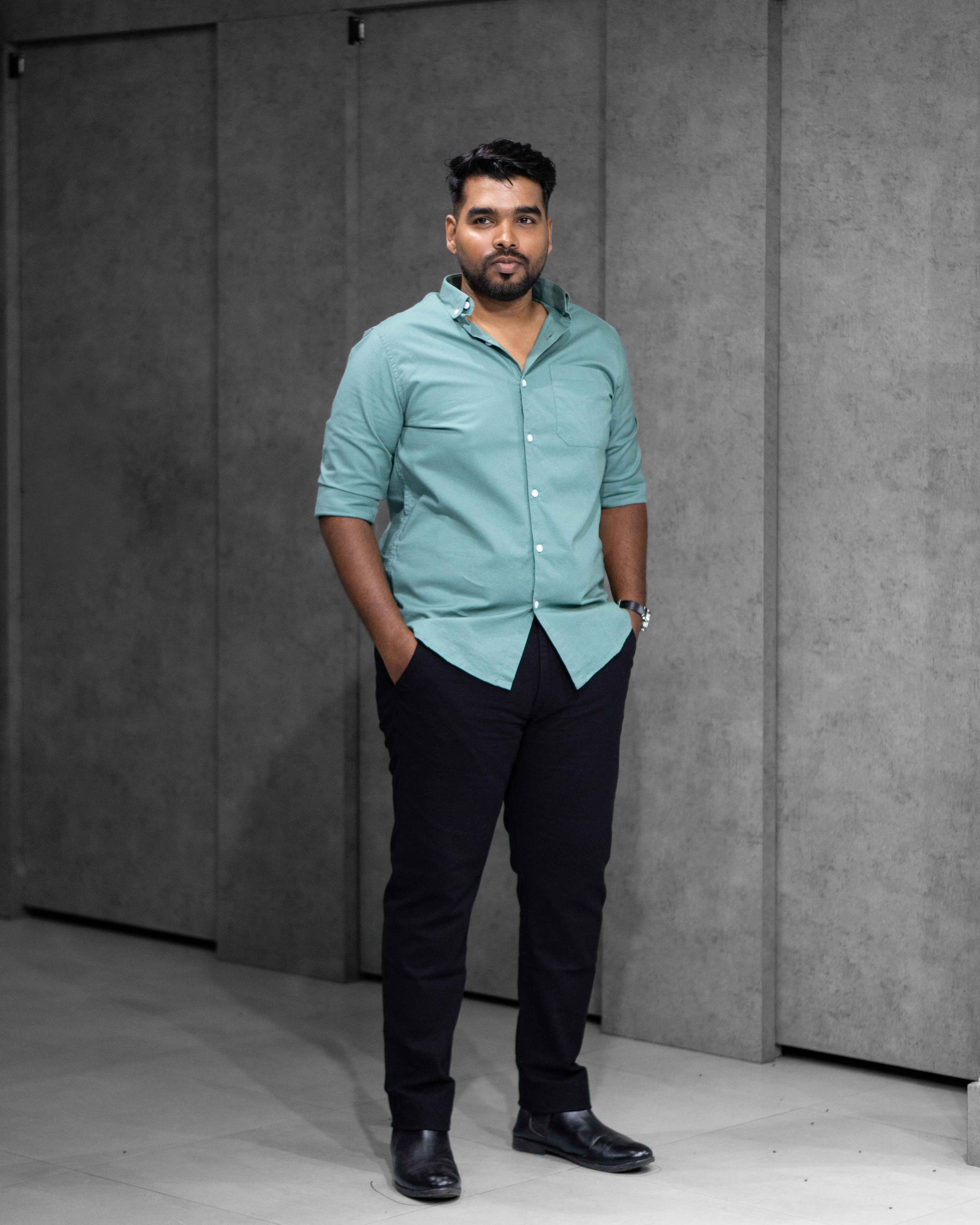 Menly Aqua Blue Oxford Cotton Shirt