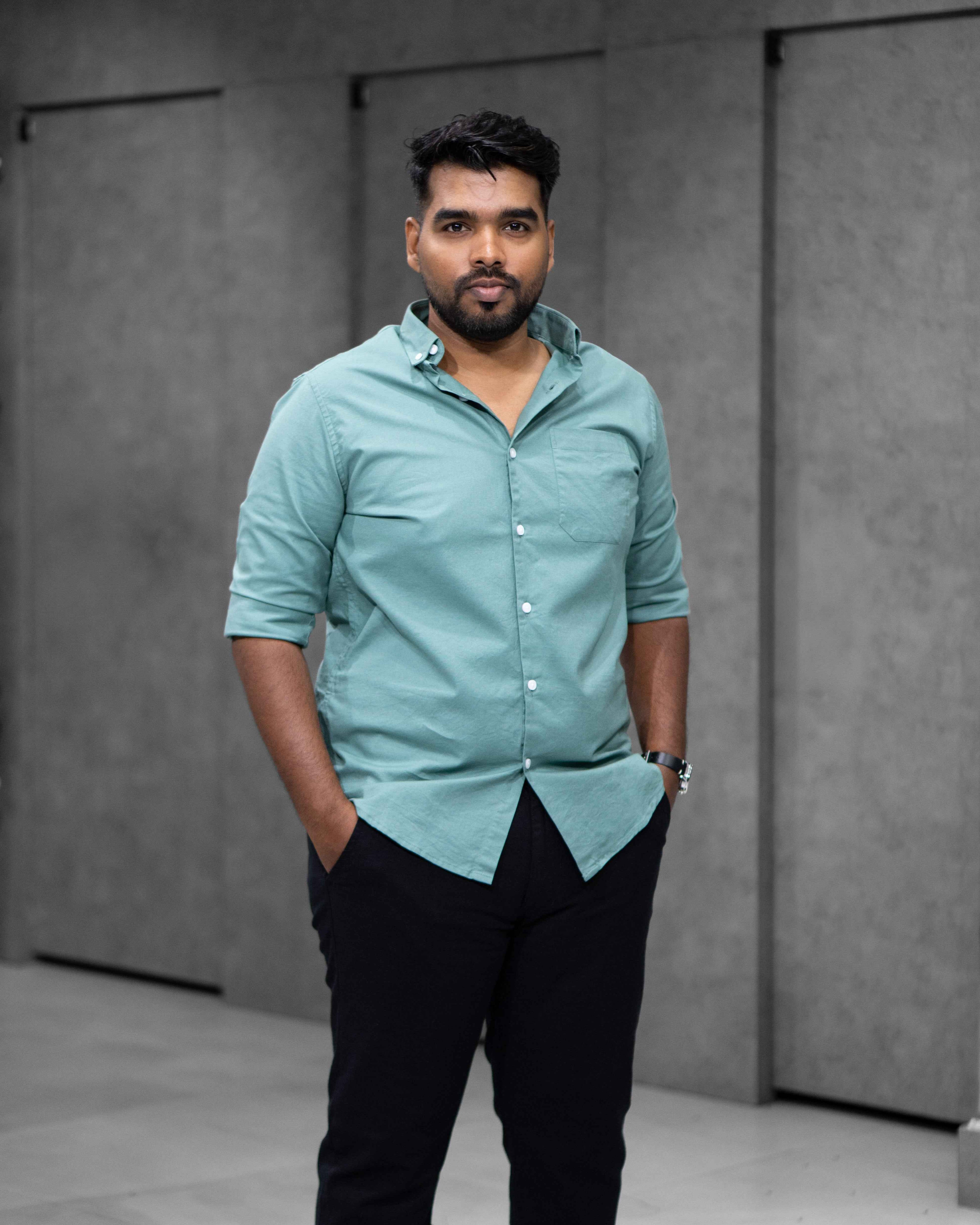 Menly Aqua Blue Oxford Cotton Shirt