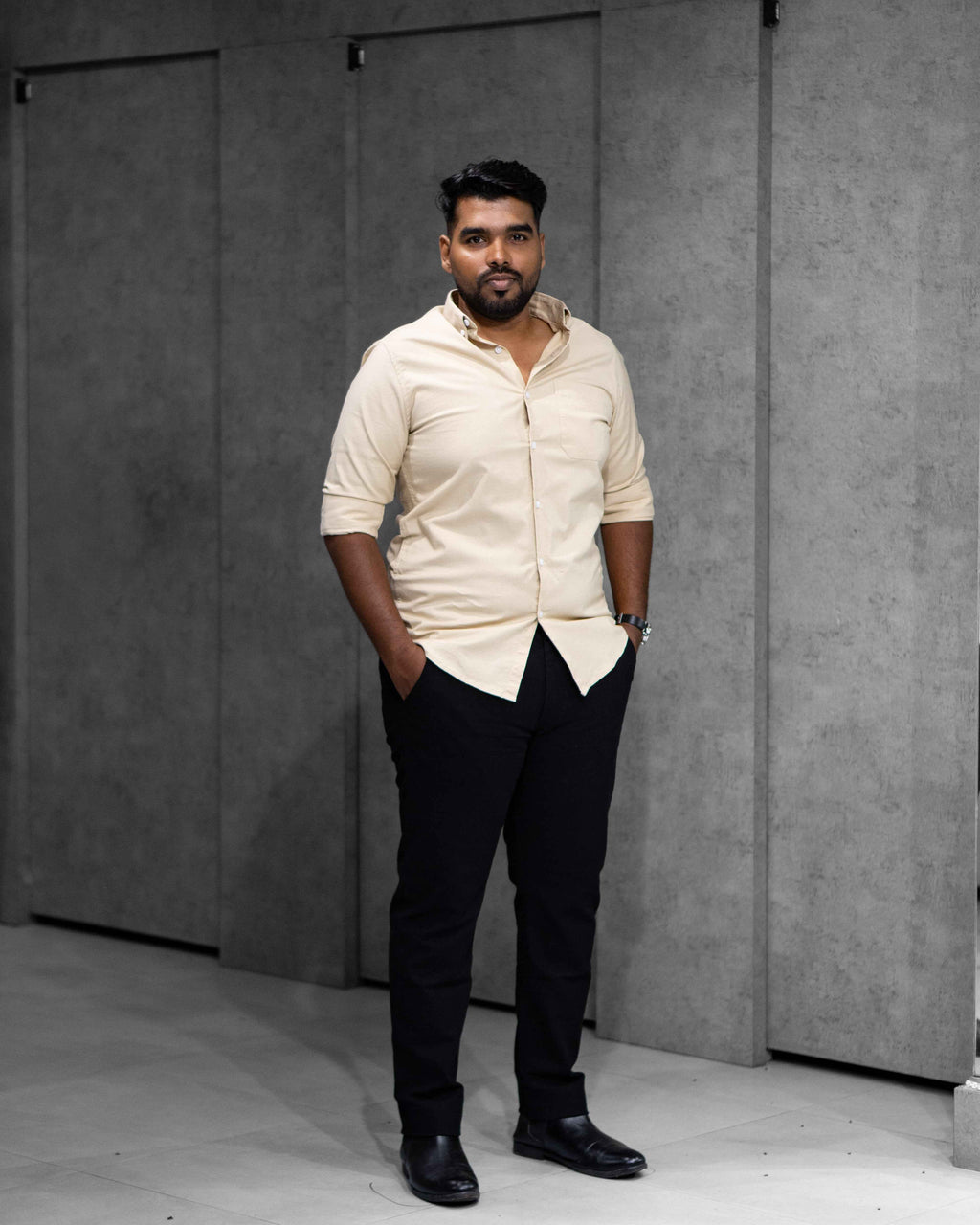 Menly Cream Oxford Cotton Shirt